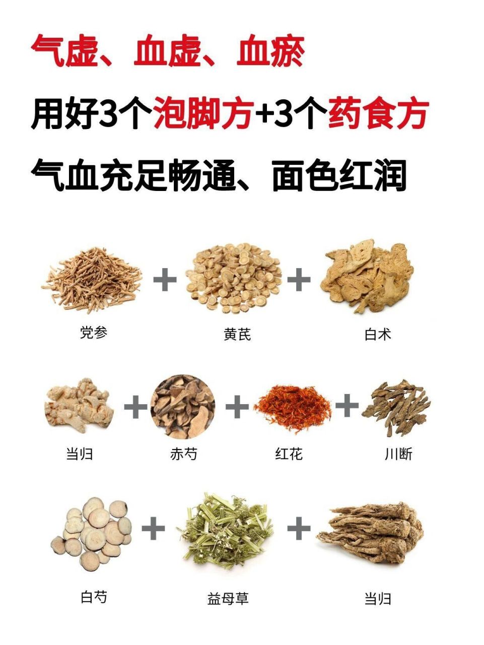 针对气血虚,瘀寒,3大调理秘诀和3个泡脚秘方 【1】气虚——党参 黄芪