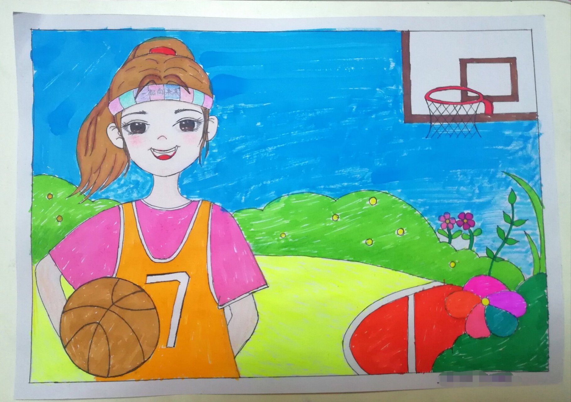 小学生篮球手抄报 篮球画报 完成图和线稿,有需要可以调整一下打印,没