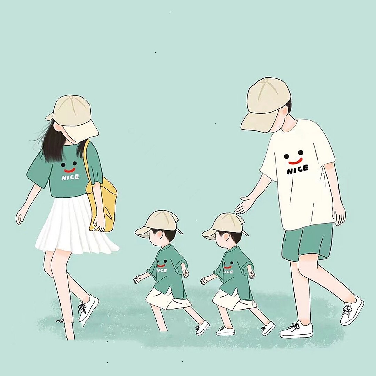 双胞胎亲子头像 一家四口亲子头像