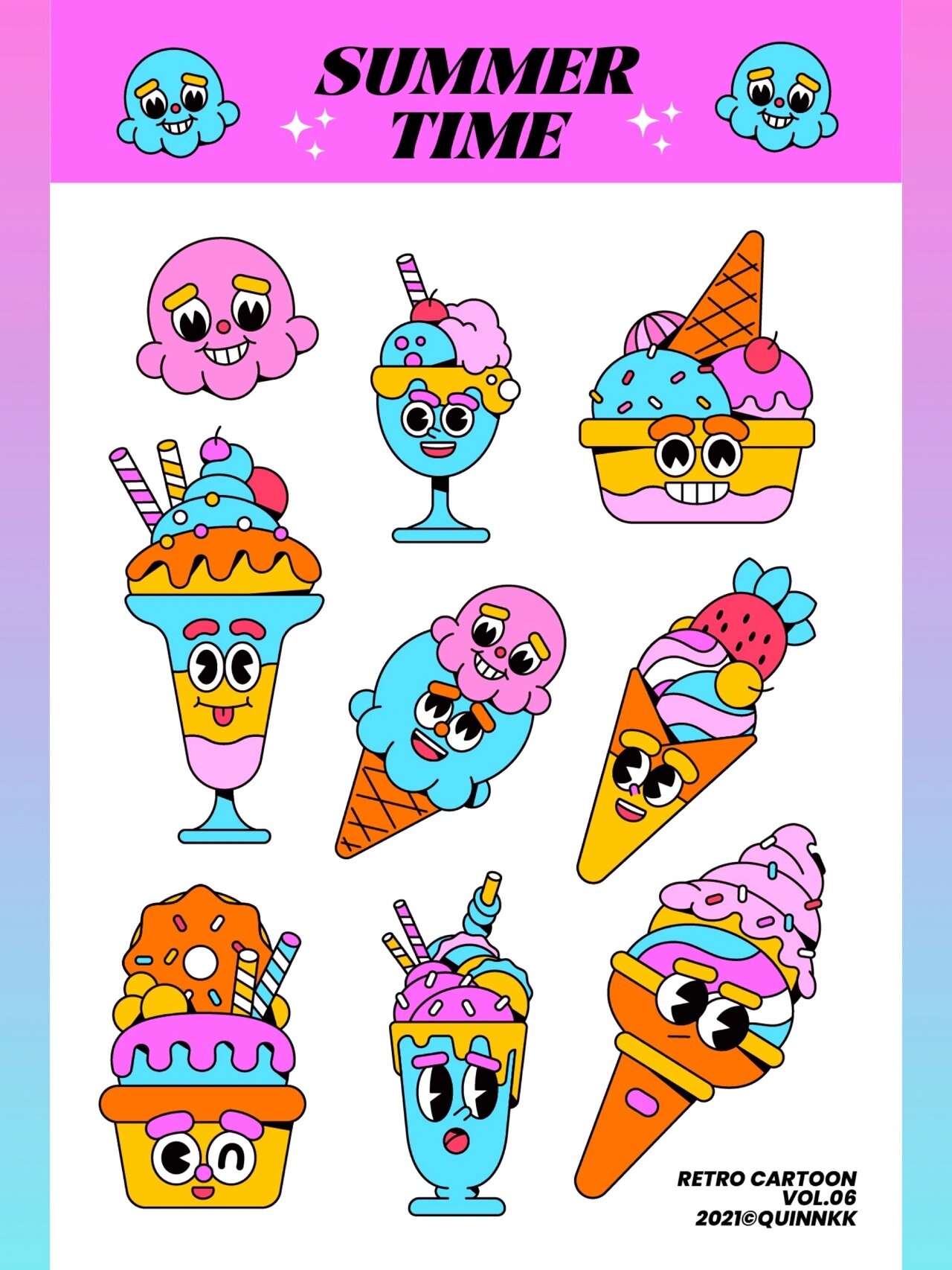 原创插画|复古卡通之冰淇淋篇