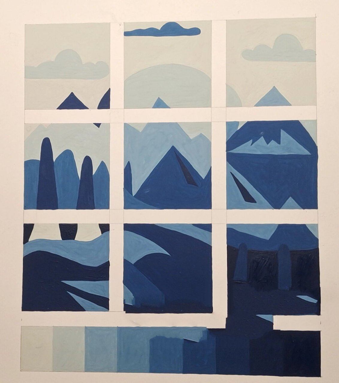 色彩构成–明度九宫格(代画作品) 明度九调 线稿已经放到笔记里面了