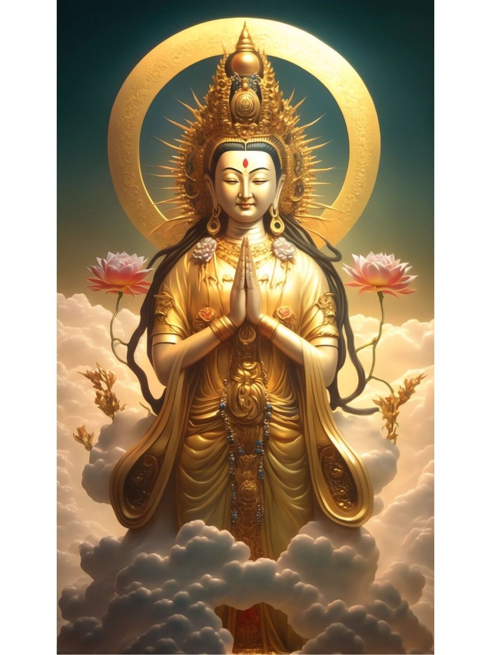 ai绘画"关键词"观音大士 观音菩萨一现身,世间苦难如浮云;福无双至