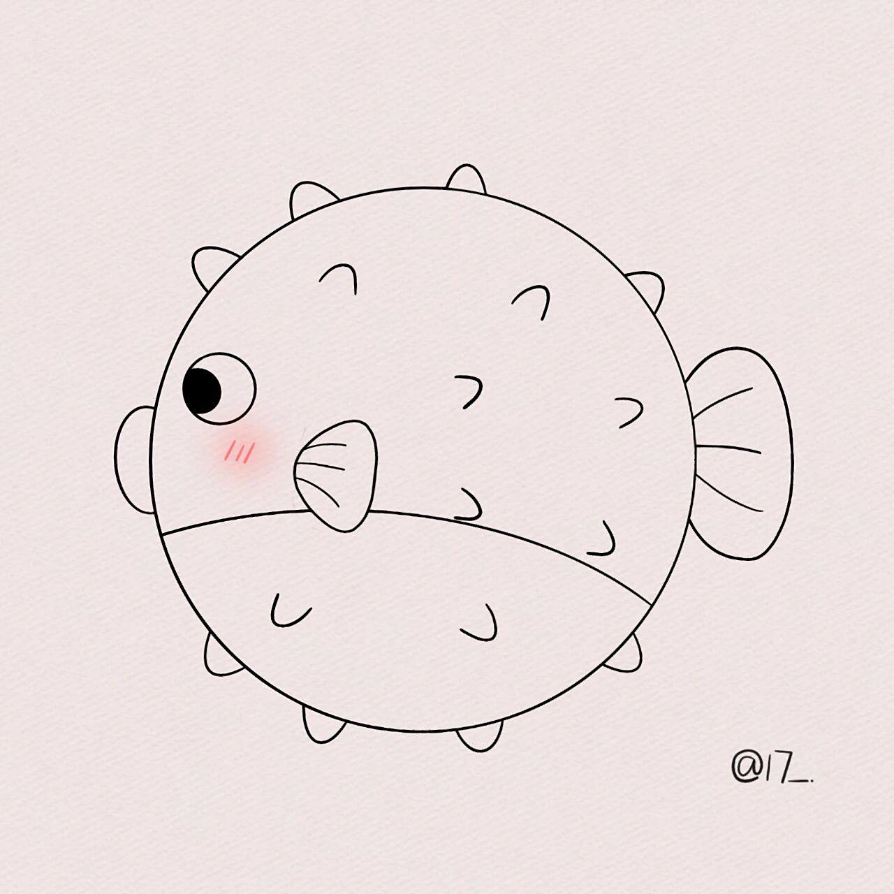 河豚简笔画 我虽然长得可爱 但生起气来  我连自己都毒 -河豚,本称河