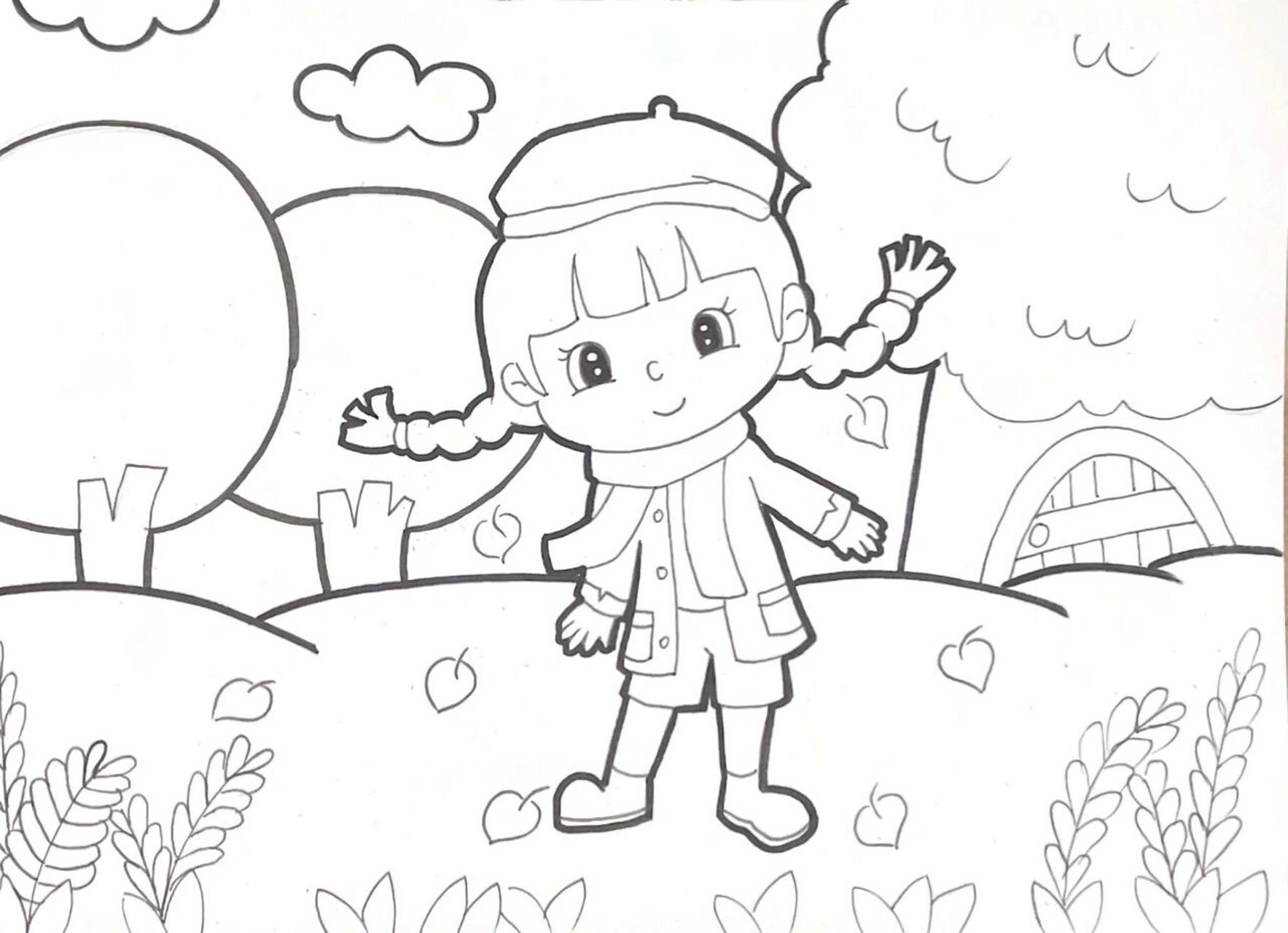 马克笔儿童画美丽的秋天 马克笔儿童画卡通画简笔画主题画 幼师考编