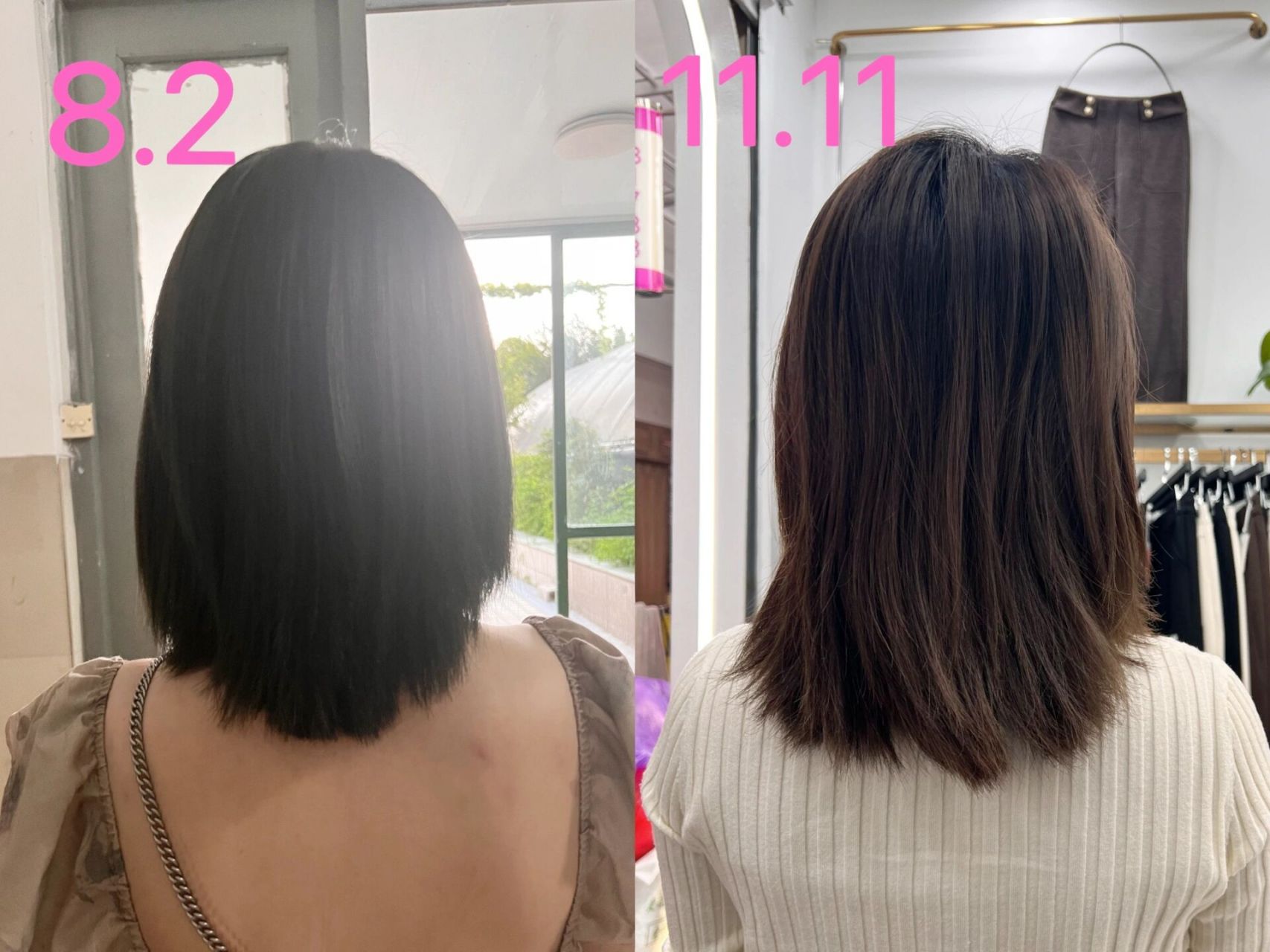 拍了一下对比图,我的头发真的长得太慢啦,离我长发梦也太遥远了!