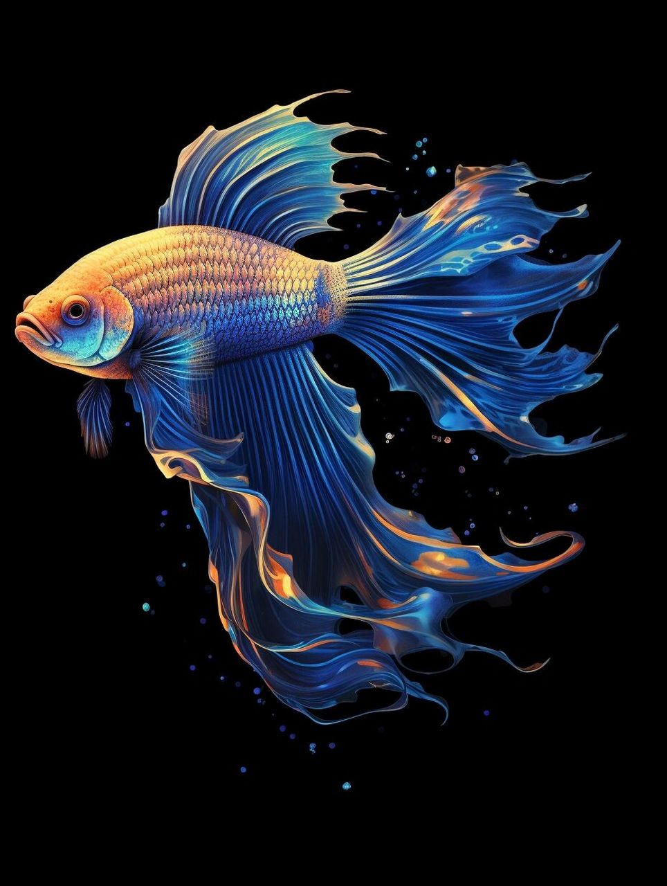 prompt:bioluminescent beautiful and feminine beta fish with a