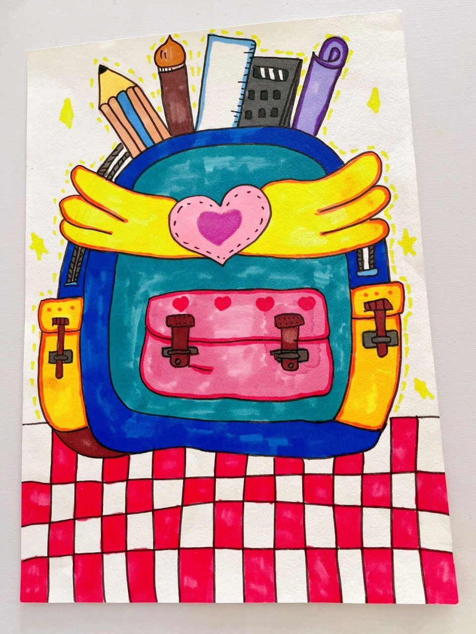 儿童简笔画《书包94》 8k素描纸,勾线笔,马克笔