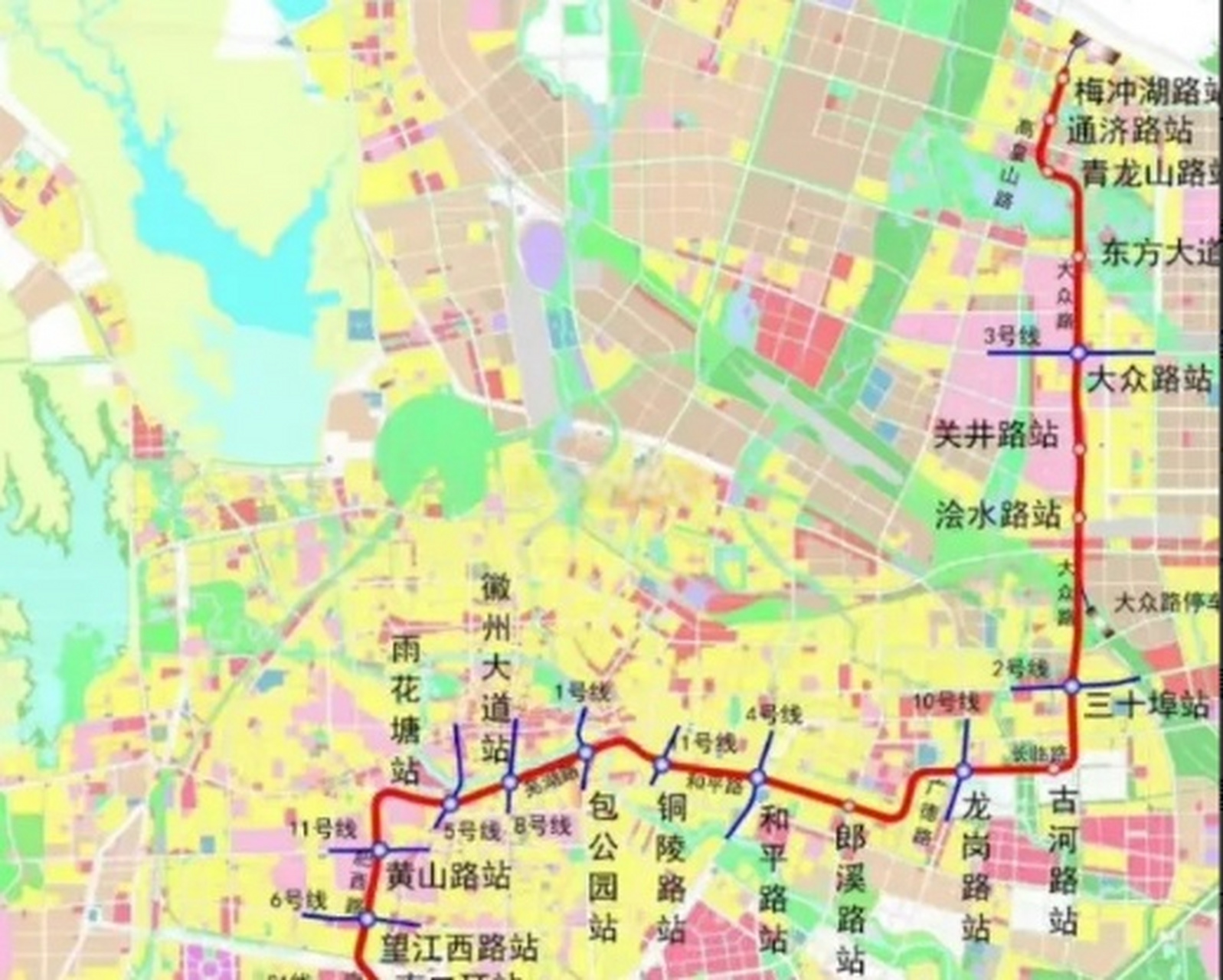 合肥地铁9号线瑶海区段设6大站点,新站区内设7大站点,新站区内分别为