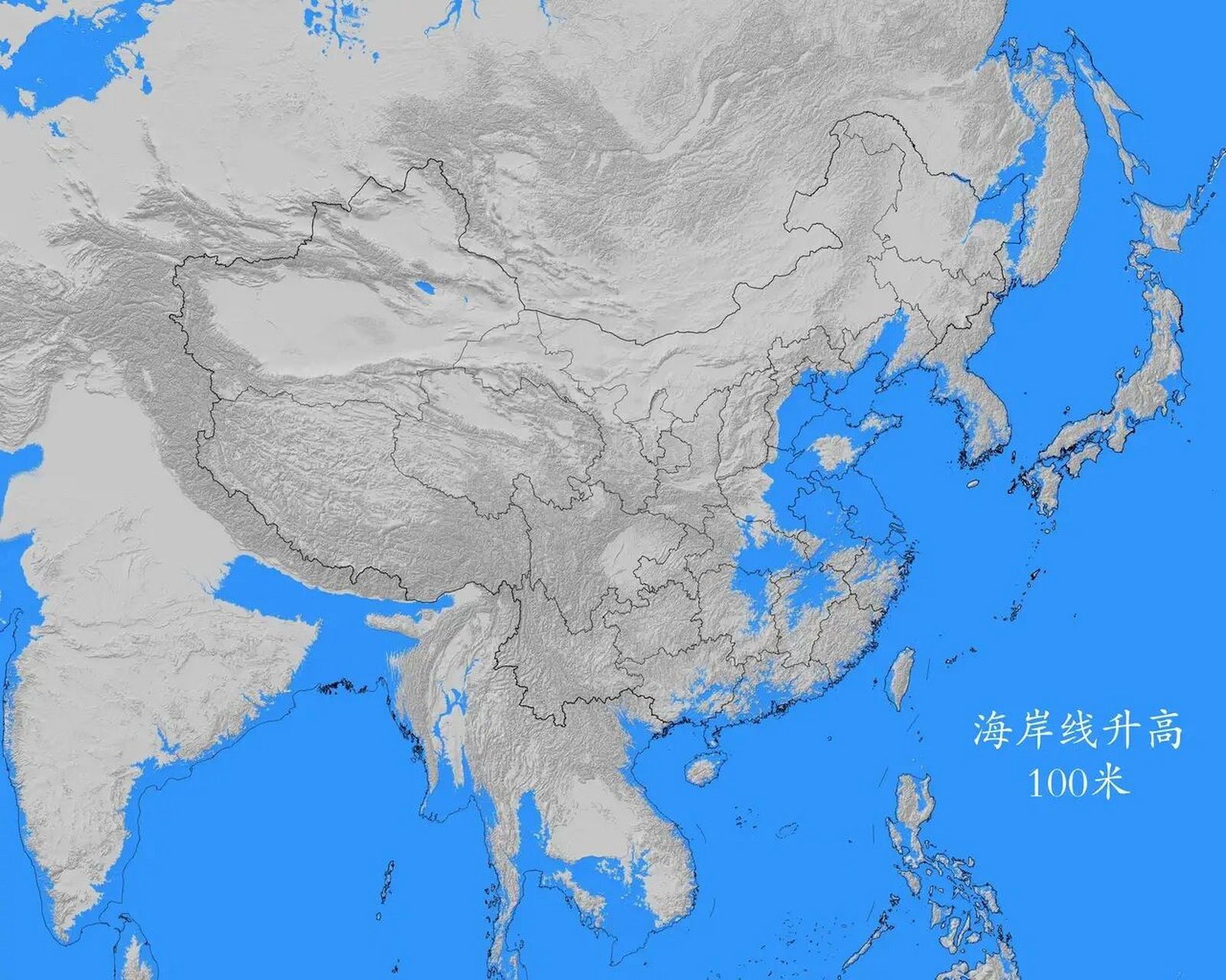 海平面上升100米后的亚洲和欧洲 假如海平面上升100米后的亚洲和欧洲