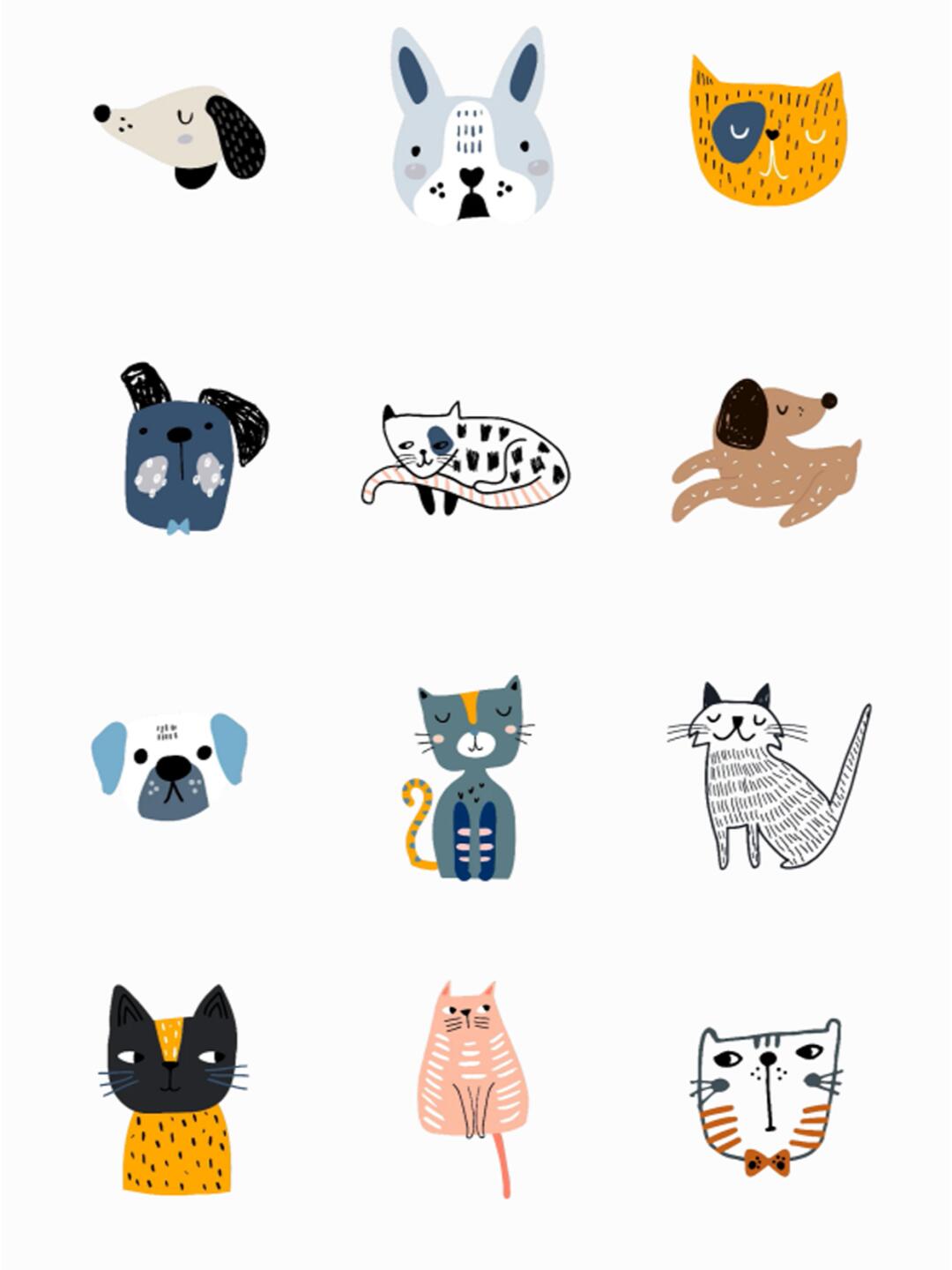 卡通手绘可爱猫狗免扣png图案产品背景元素 ai矢量图片设计素材 格式