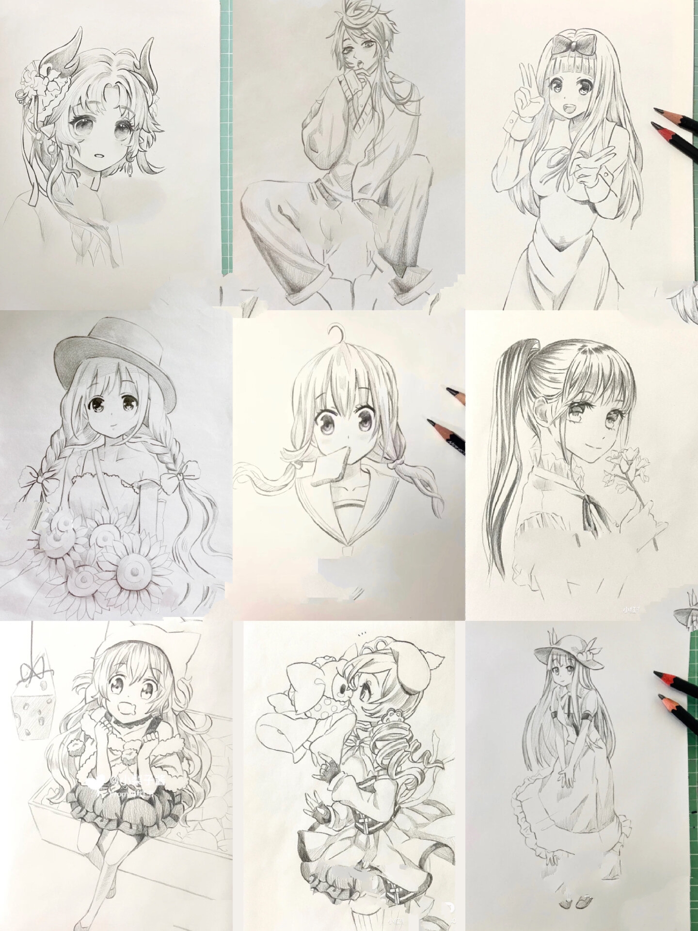 素描动漫人物手绘九宫格