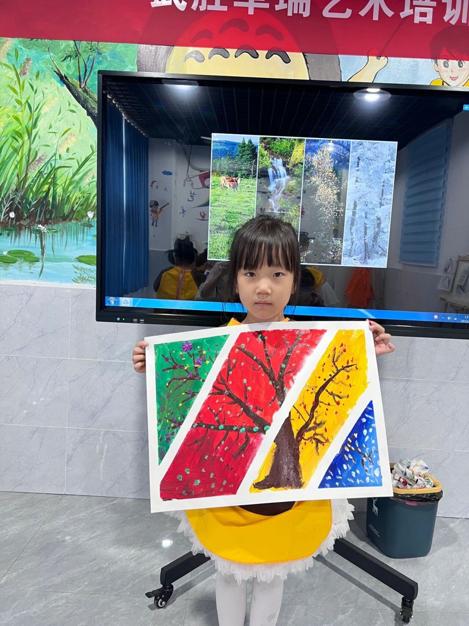 5-6岁创意儿童画《春夏秋冬》 今天主要是一节平面水粉课程,以《春夏