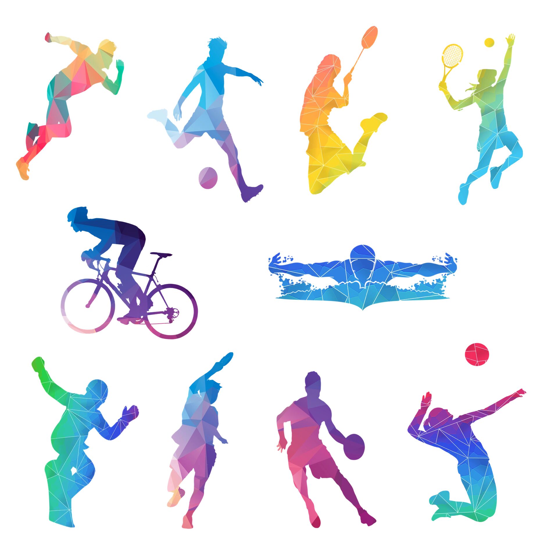 🌈奔跑运动人物剪影png素材运动健身 🌈彩色全民运动人物剪影运动