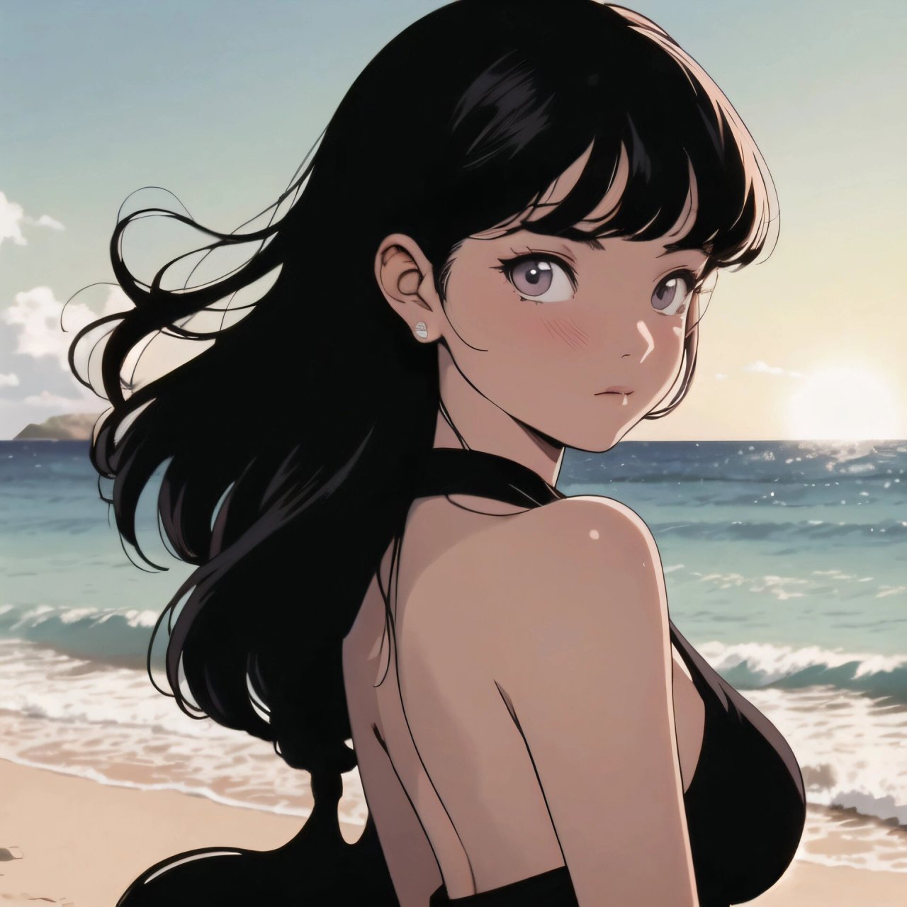 闺蜜头像96长发小姐姐面朝大海