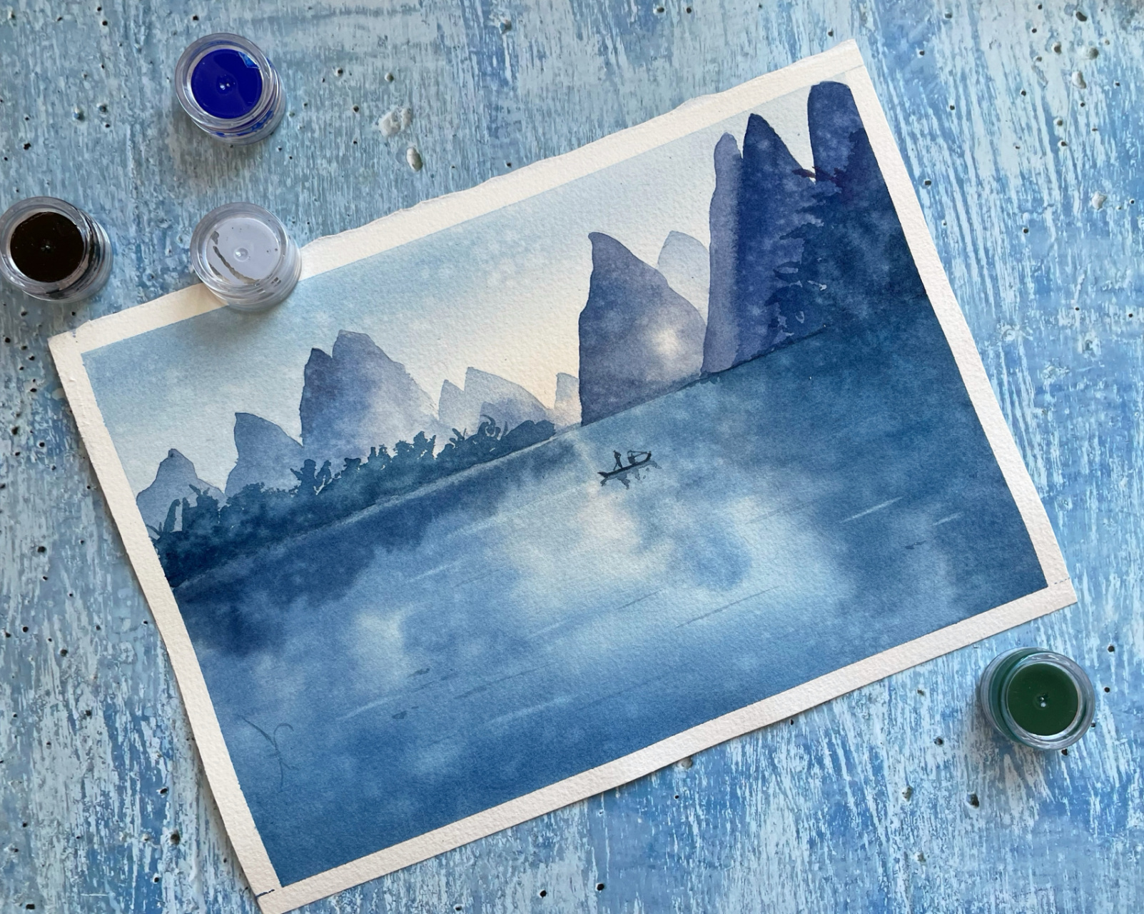 水彩手绘画 桂林山水 阿俏老师风景班的作业,接触水彩两年,画了两张