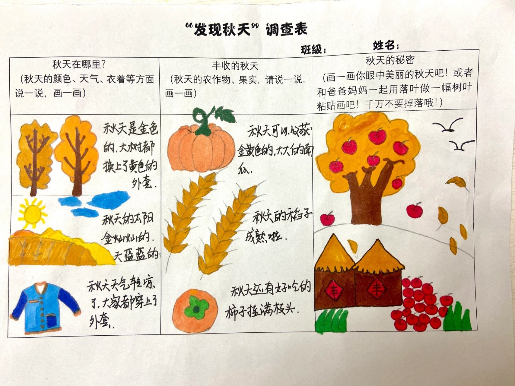 幼儿园作业发现秋天调查表 #幼儿园亲子作业# #秋天的颜色# #秋天大