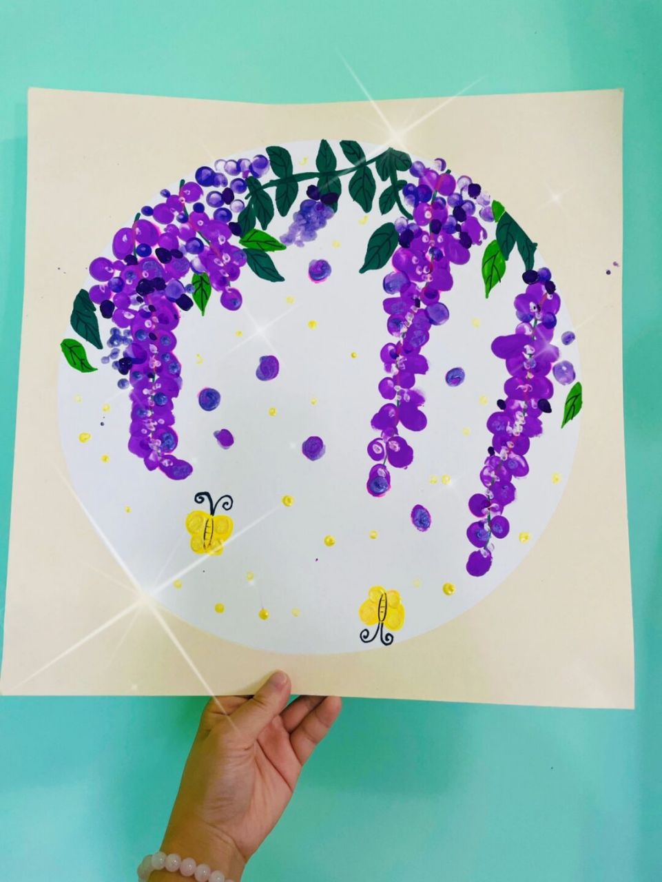 幼儿园小中班 创意美术 水粉画 手指点画 《紫藤花》 活动目标: 1.