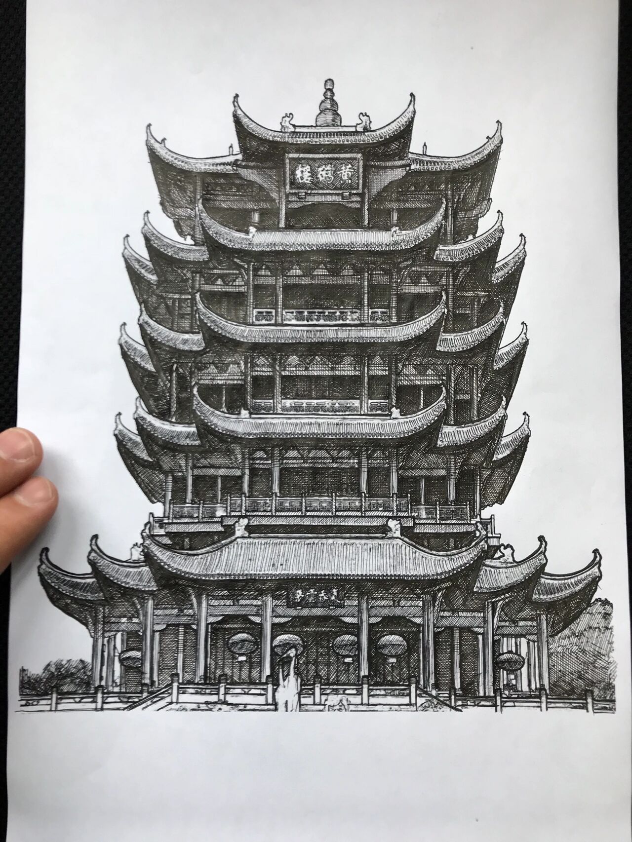 黄鹤楼素描作品