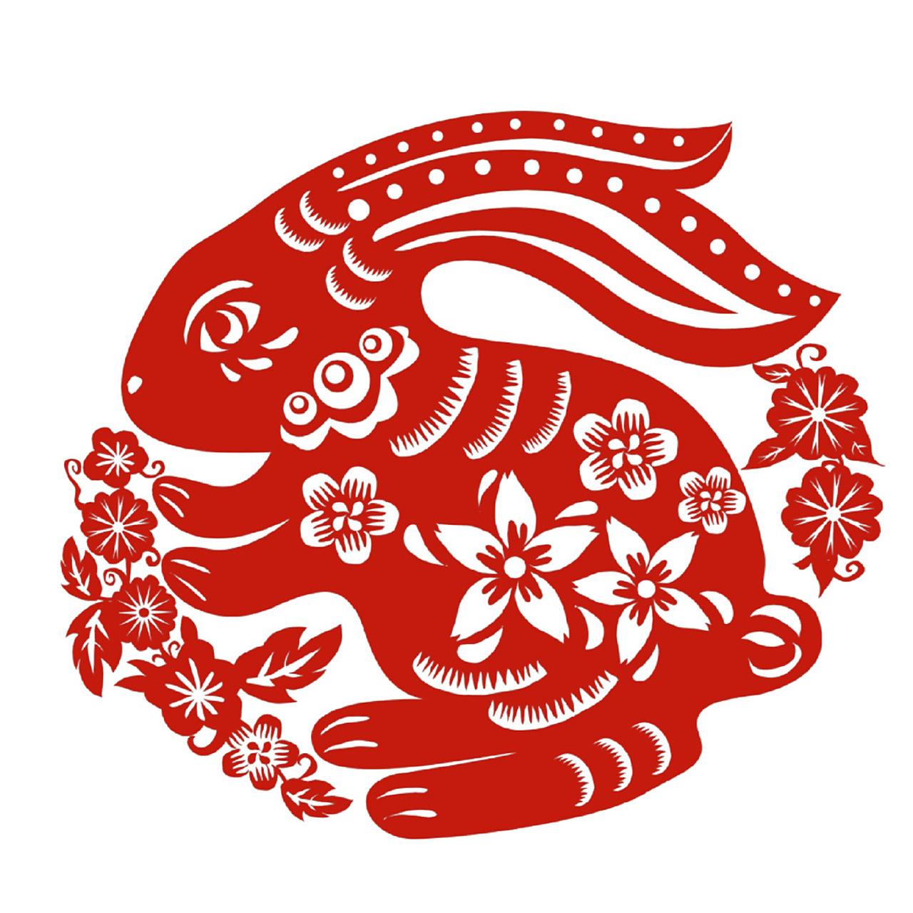 免抠素材|兔年新年创意红色兔子窗花剪纸 距离过年只有几天时间了