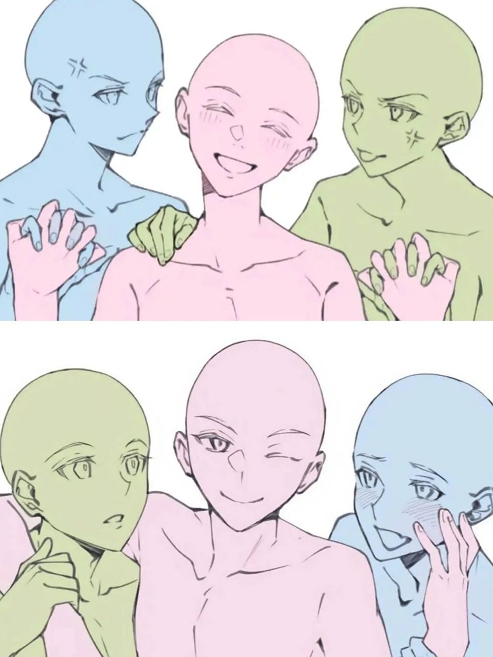 【绘画素材】三人互动模板 三个人的互动素材来咯~ 喜欢的可以点赞