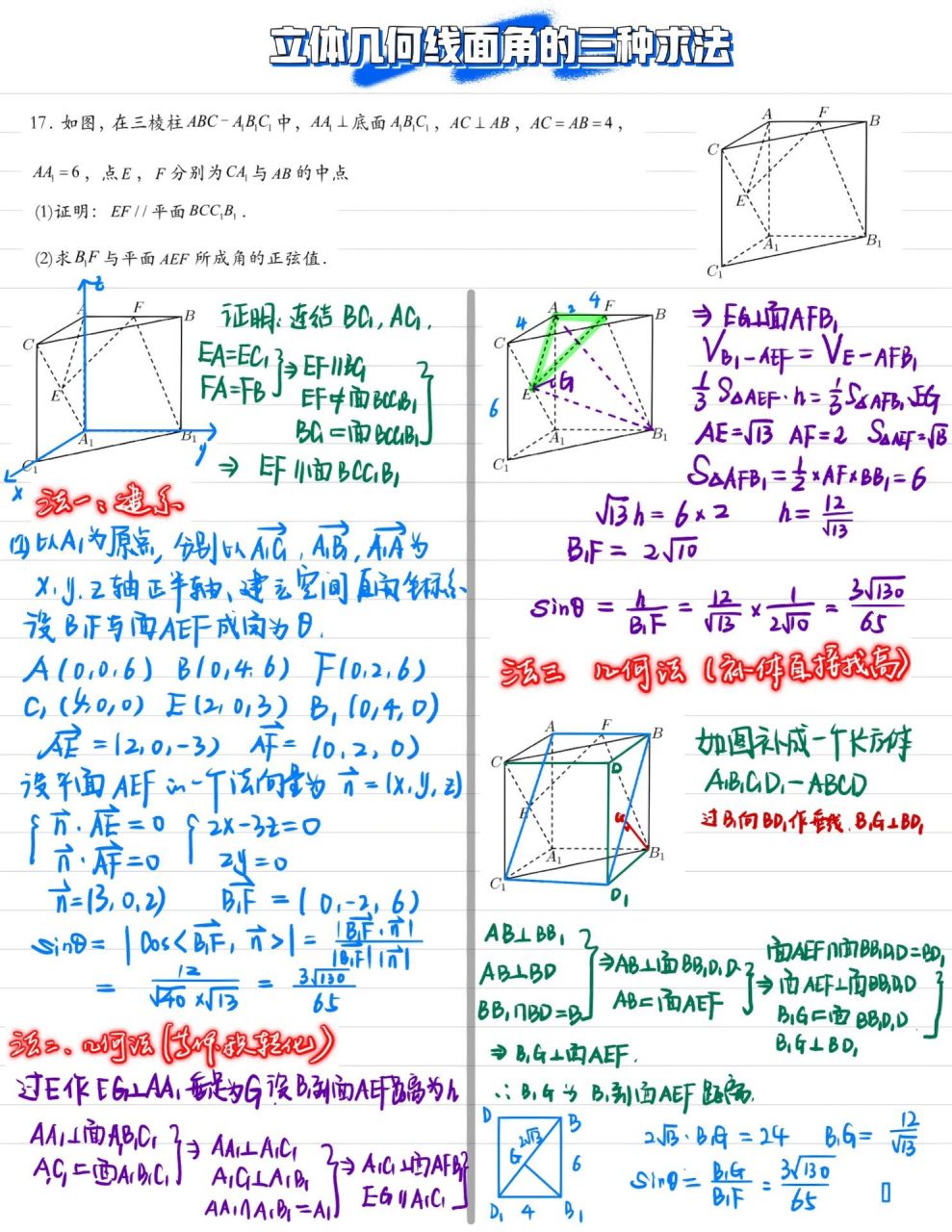 立体几何线面角的三种求法