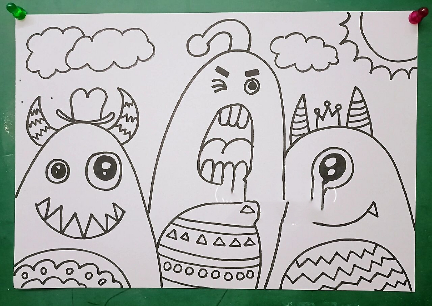 简单怪兽儿童画少儿美术创意画简笔画线描 小怪兽 简单的 幼儿园 大班