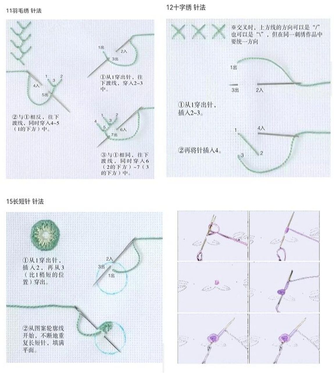 15种刺绣针法入门图解  直观版 觉得苏绣挺好玩的,针法多样,不单一