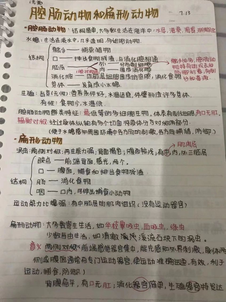 八年级上册生物笔记 腔肠动物和扁形动物——鱼