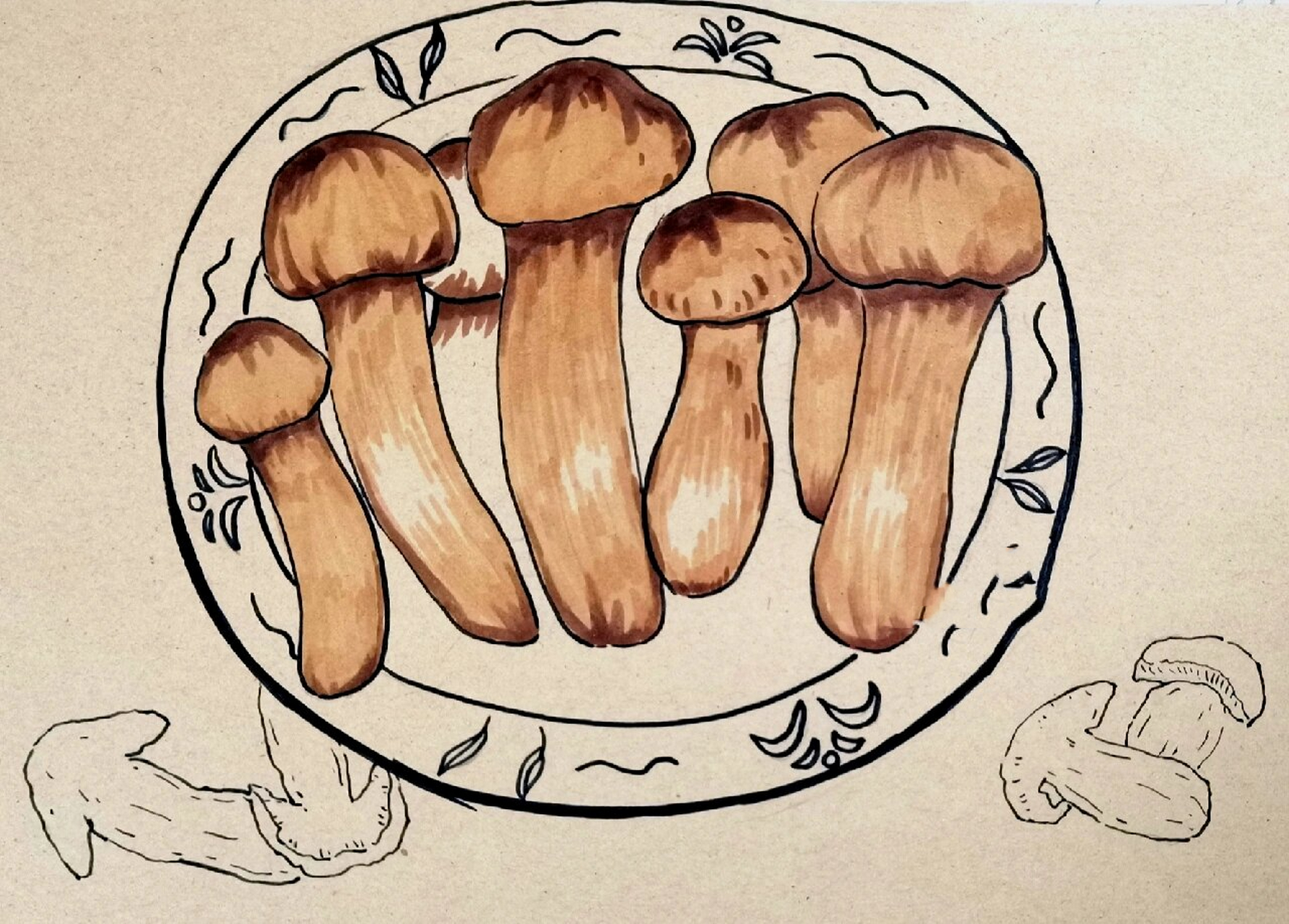 大自然的馈赠 | 松茸 |创意画 菌中之王松茸创意画,有ppt课件.