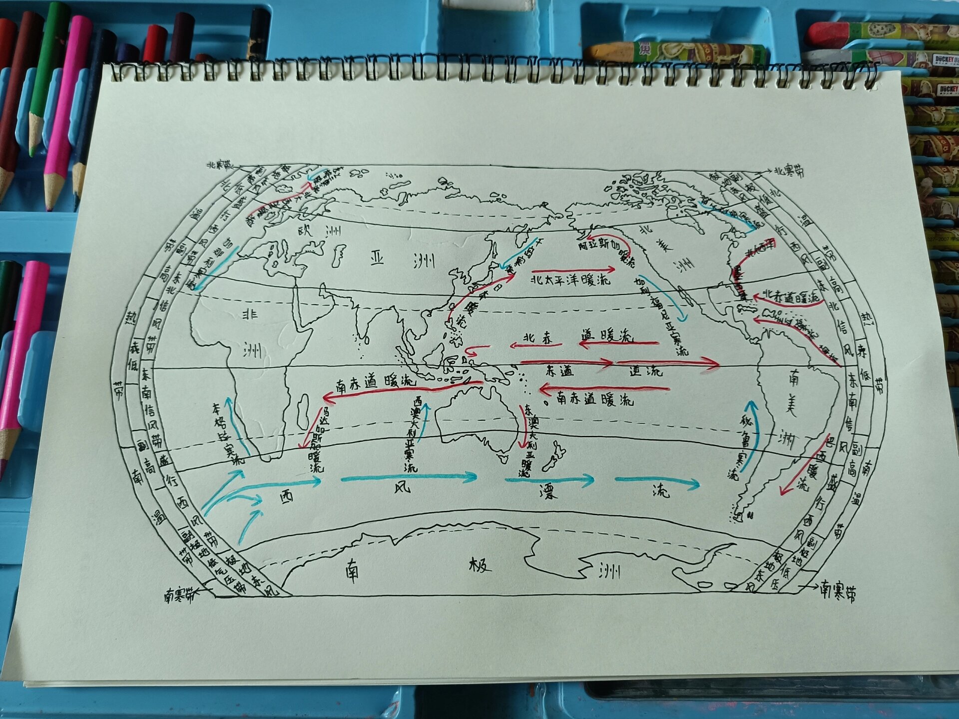 手绘世界洋流图 #绘画# #绘画日常