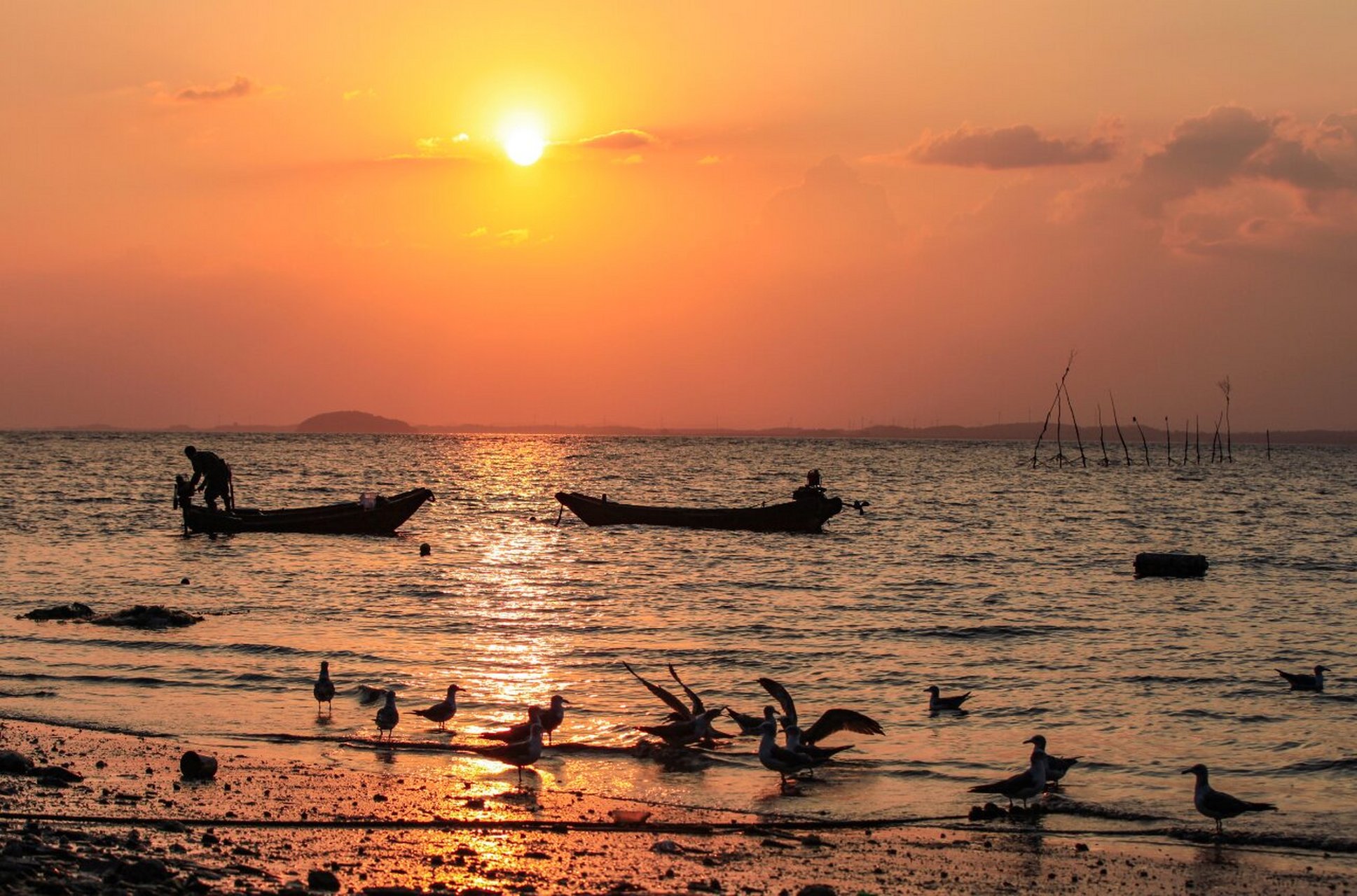 地理位置:丹东东港市孤山镇大鹿岛村 一轮红日在海天一色的天际线