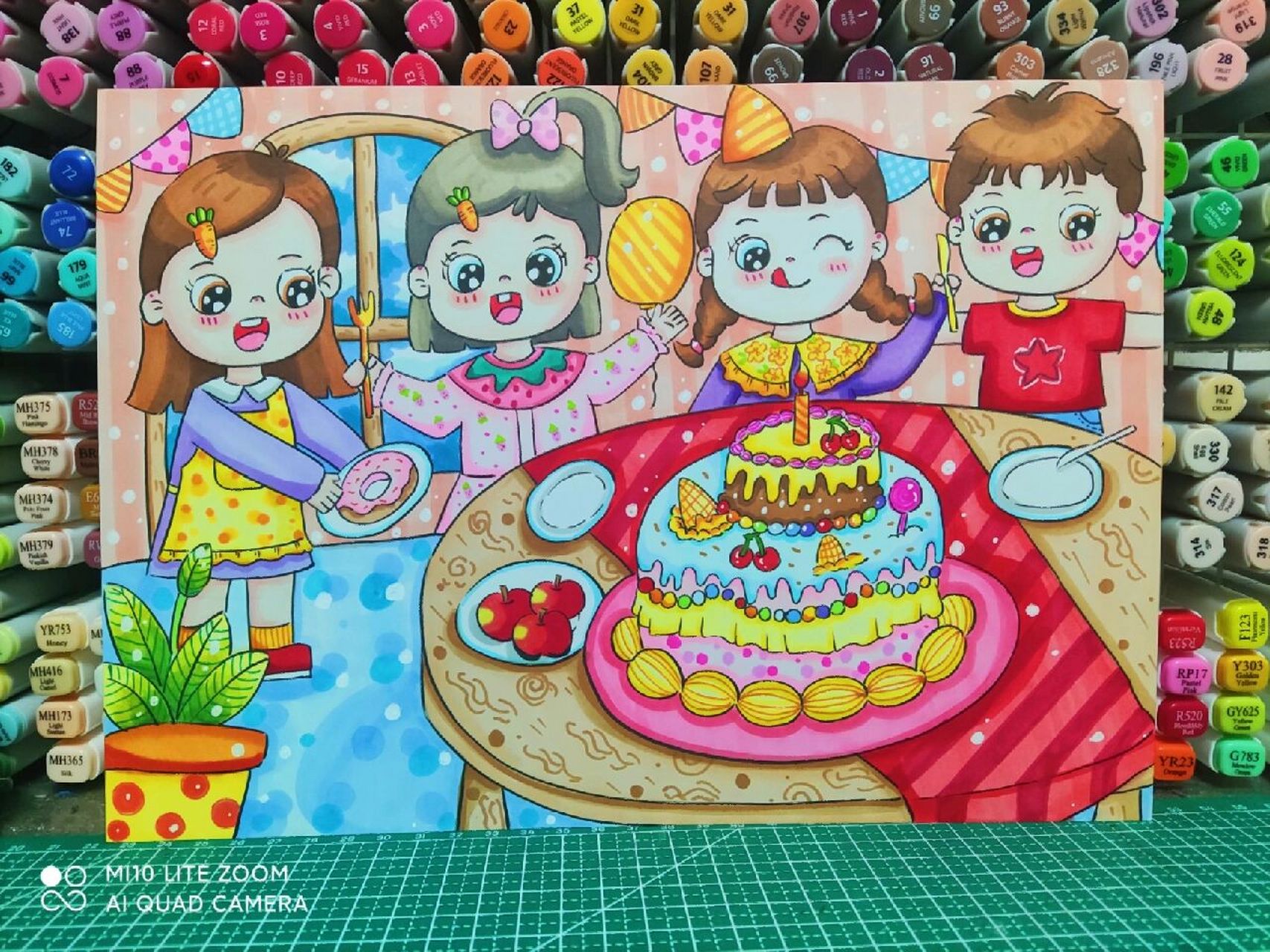 生日主题画,过生日,儿童画 场景有部分参考了汤圆老师的,    参赛发