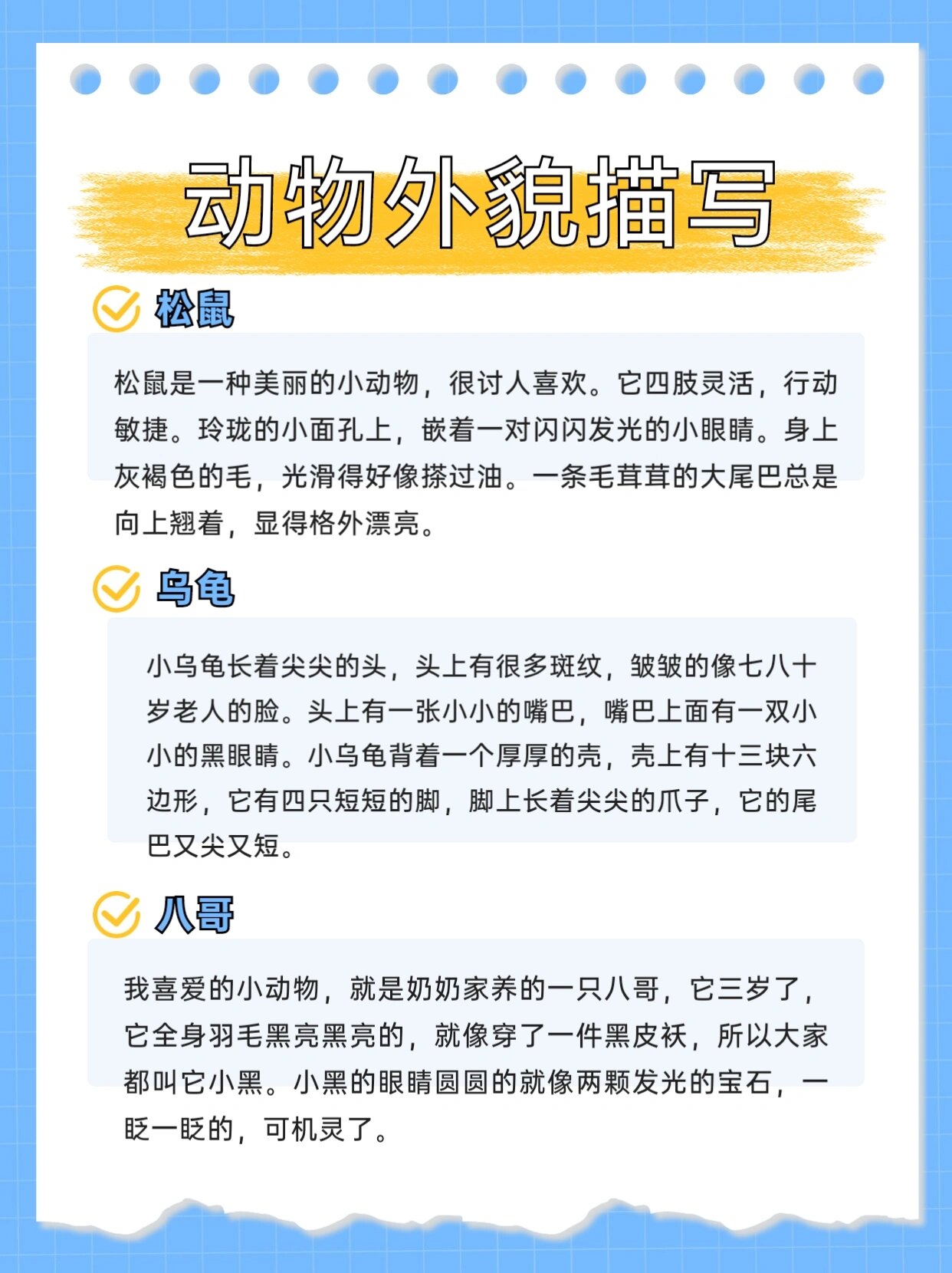 写作素材‼️22种动物外貌描写✅