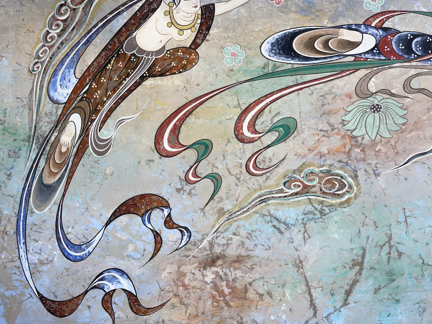 敦煌莫高窟320窟飞天 敦煌莫高窟320窟飞天敦煌壁画 岩彩