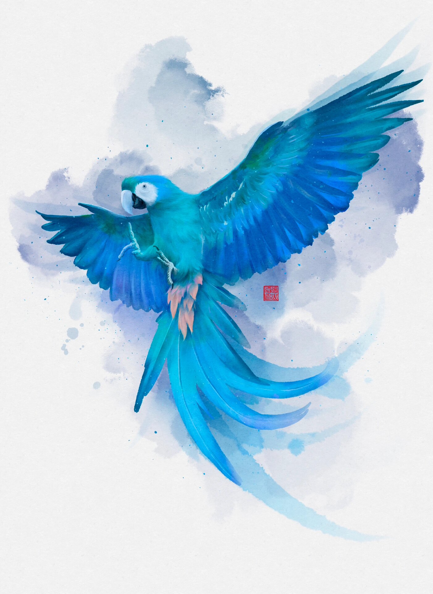水彩插画～蓝鹦鹉@如梦盼月的动态