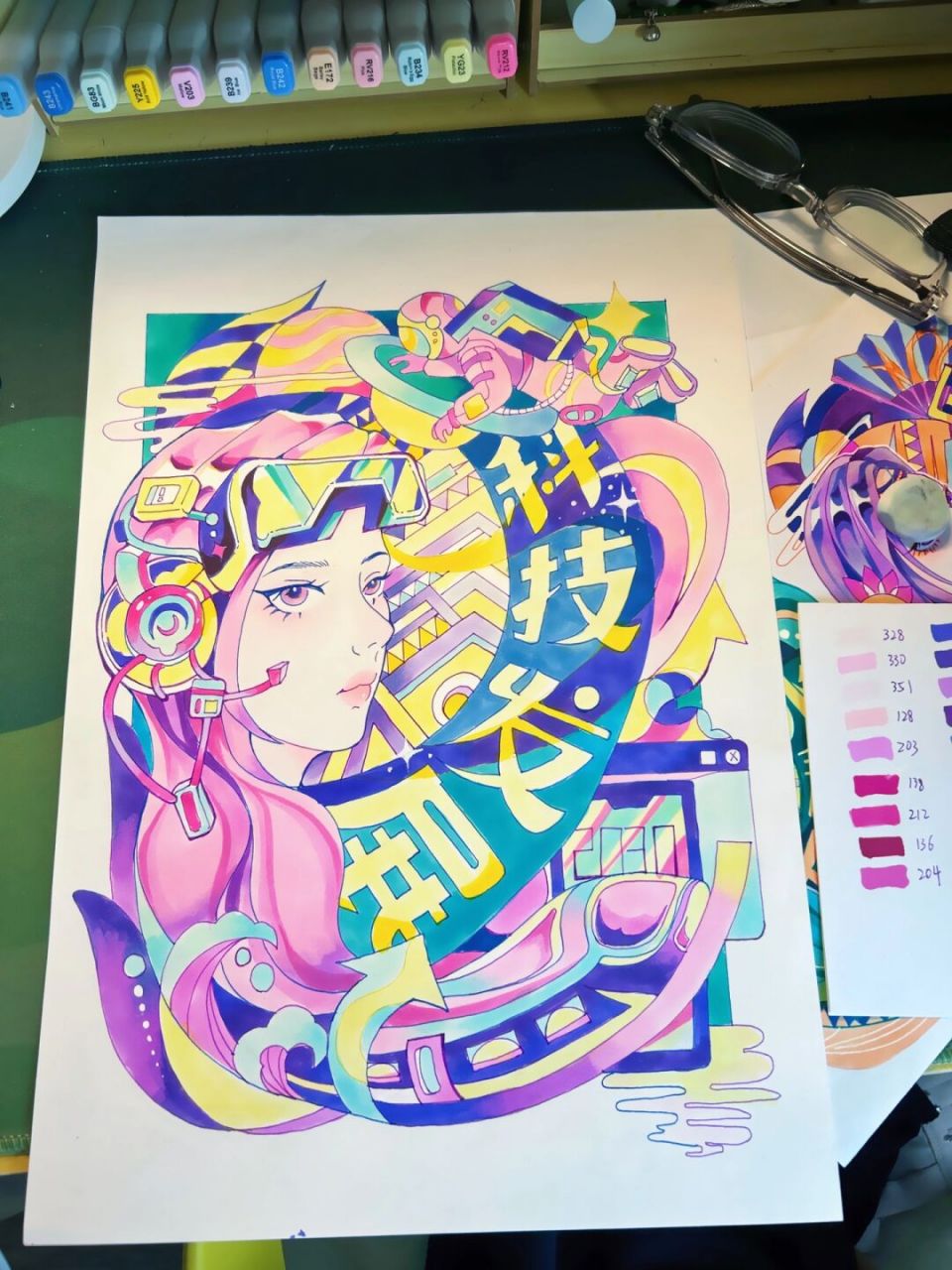 视觉传达手绘|科技主题马克笔海报 这张比较简单出效果,是课上示范没