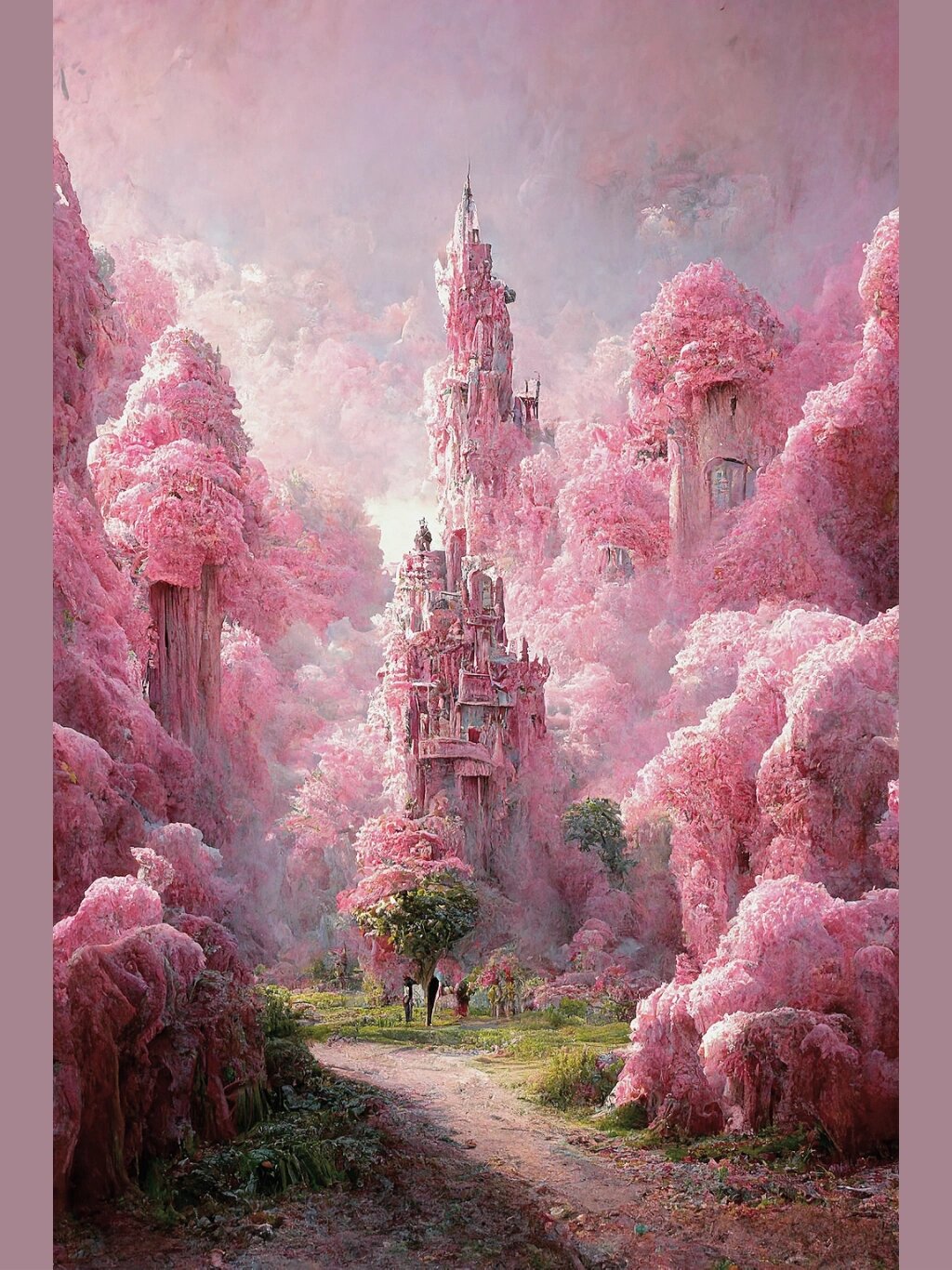 ai绘画|midjourney绘画练习 粉色城堡 关键词:pink forest and white
