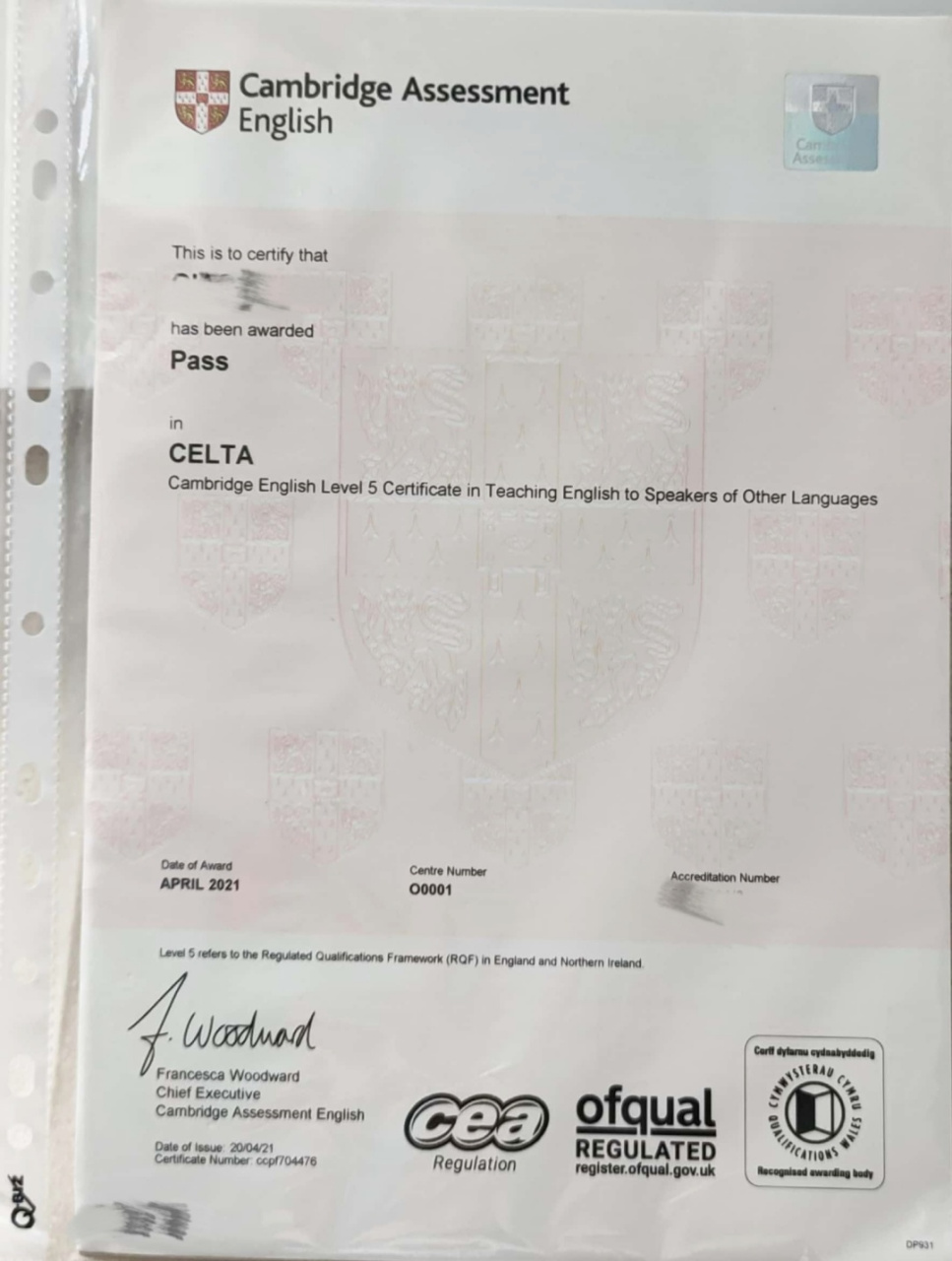 时隔两月,我的celta证书终于漂洋过海送达 整整两个月,我的证书终于到