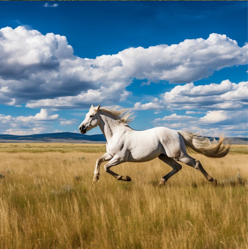 ai绘画-草原上驰骋的白色骏马