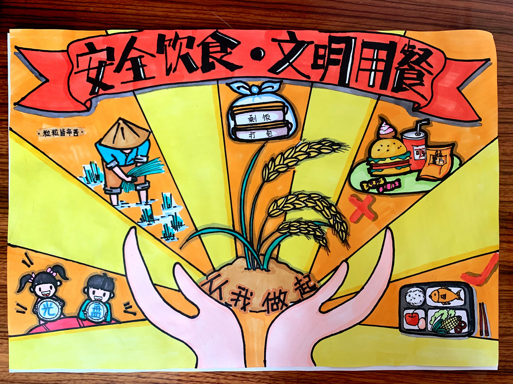 关注食品安全,制止餐饮浪费学生宣传画 学校要求:"关注食品安全,制止