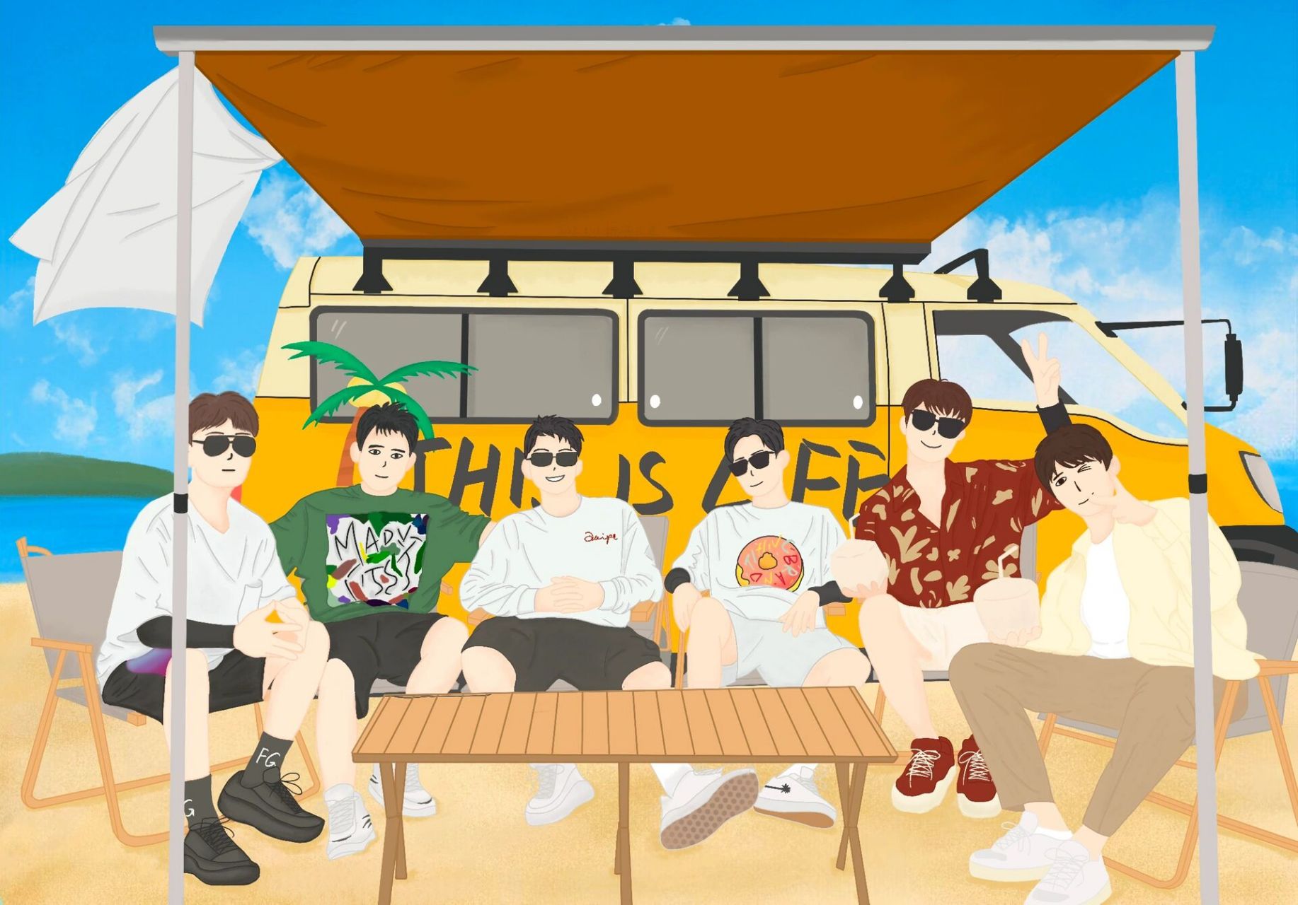 0713再就业男团|手绘壁纸 快乐再出发第二季最喜欢的就是这张照片了