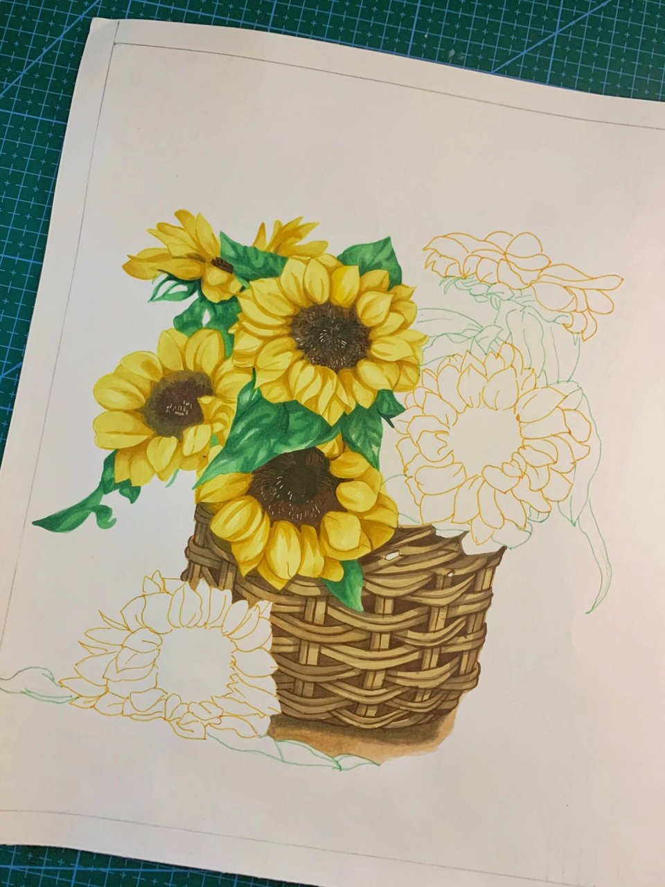 向日葵马克笔绘画/向着喜欢的阳光/单体练习 好喜欢向日葵!