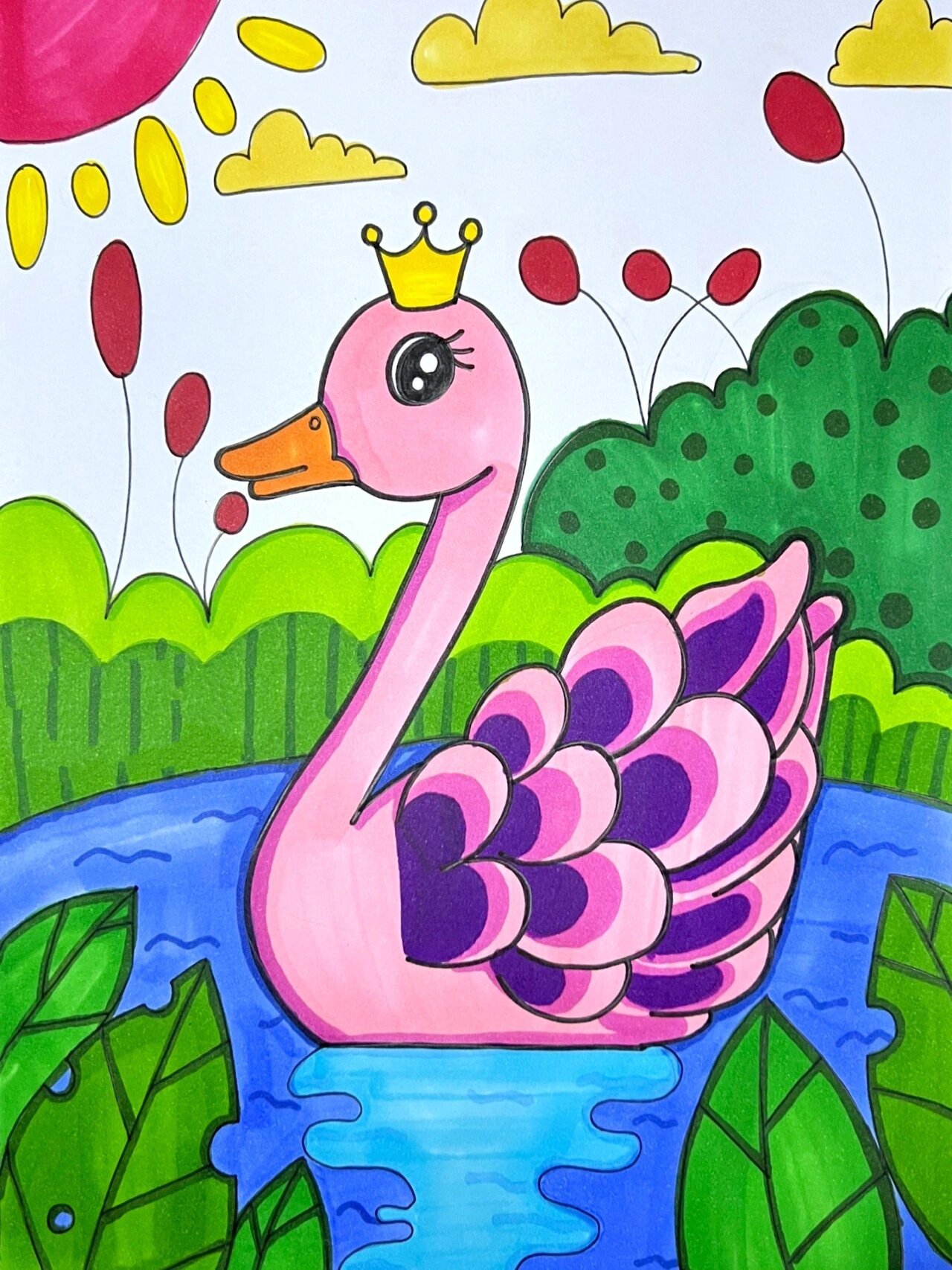 美丽天鹅 天鹅儿童画 儿童画