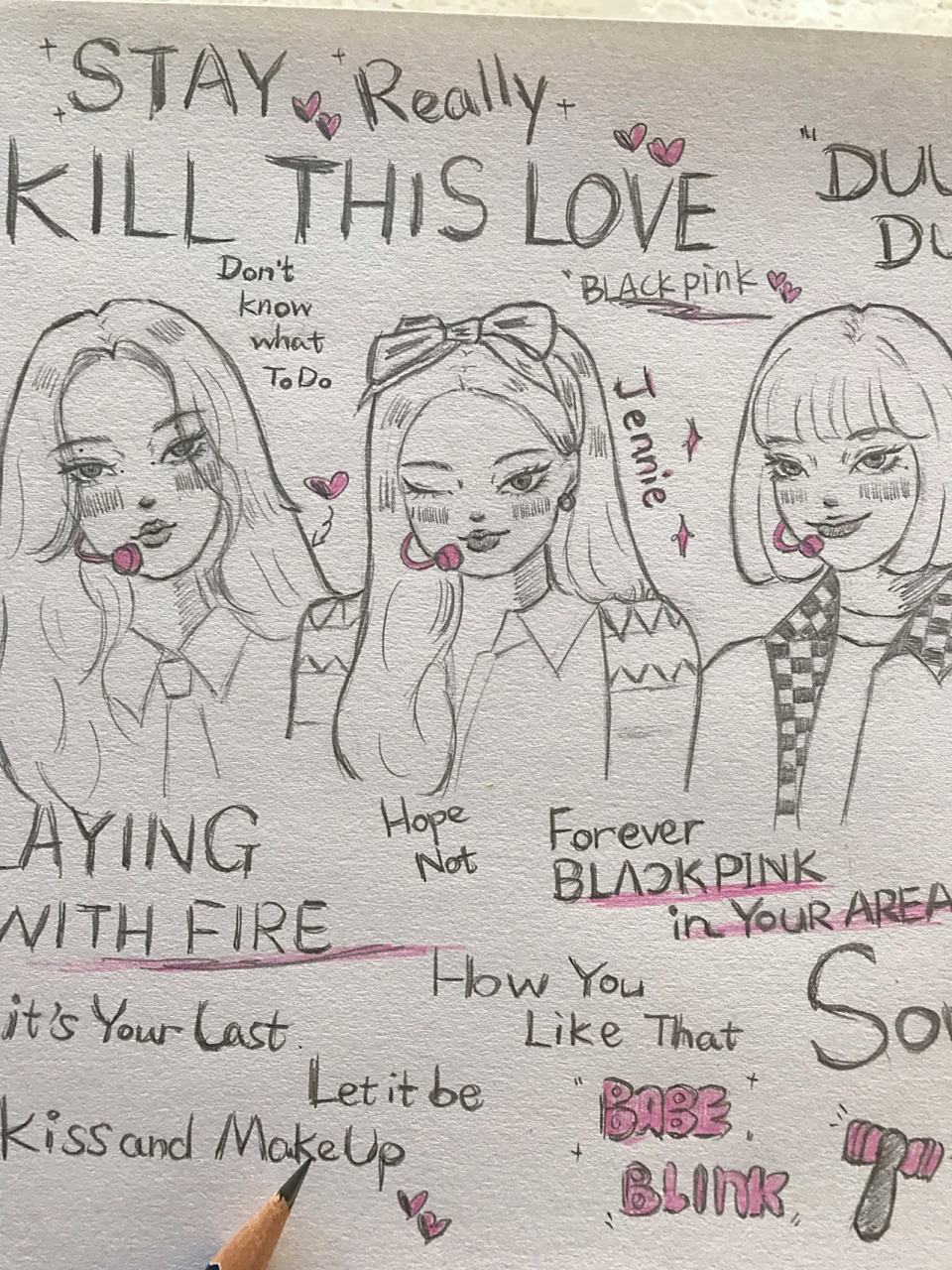 blackpink手绘 粉墨最新舞台少女铅笔画涂鸦 最近天冷