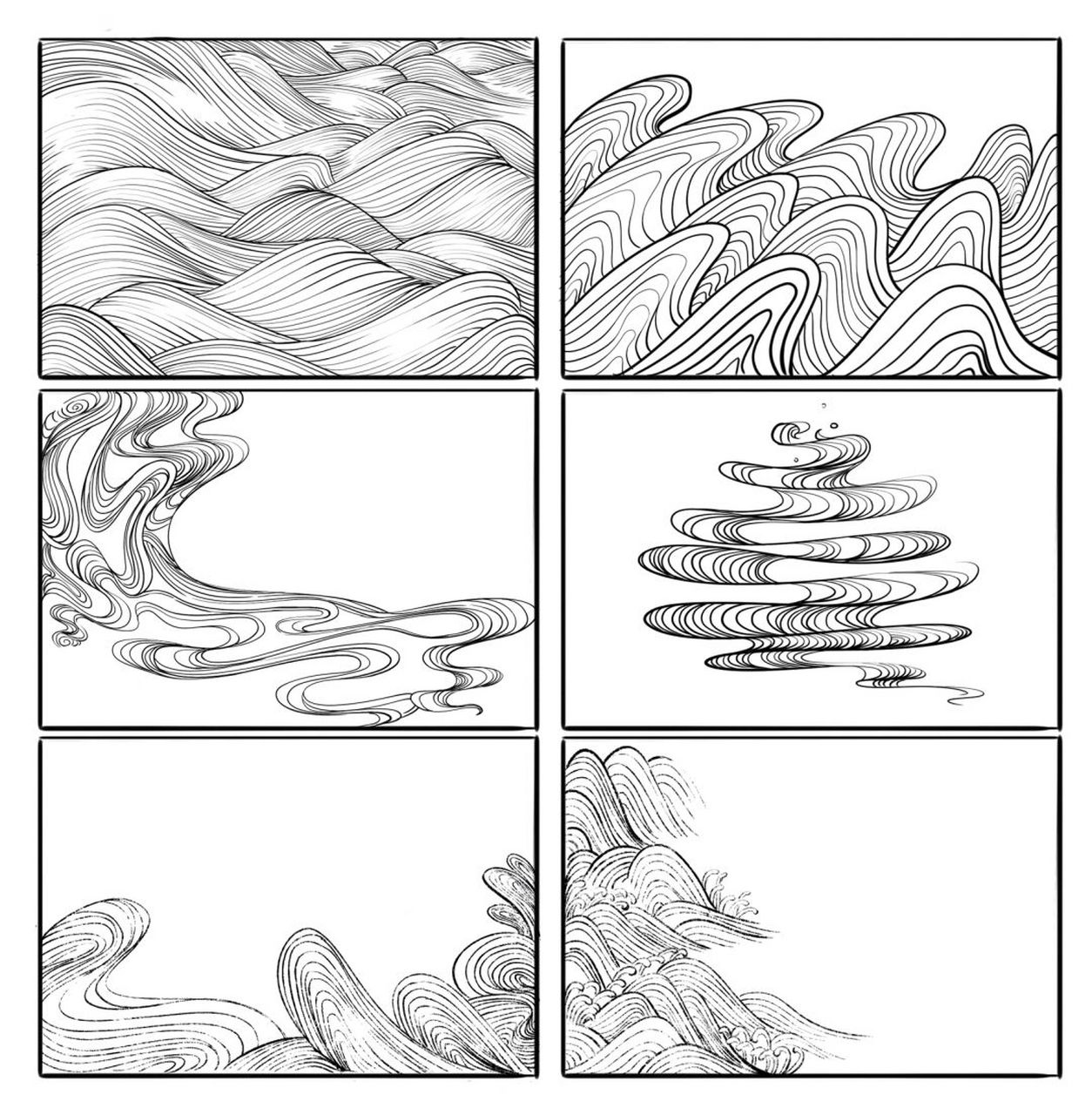 古风元素线稿练习77/100|波纹练习合集 练习了一组波纹线稿,参考了波