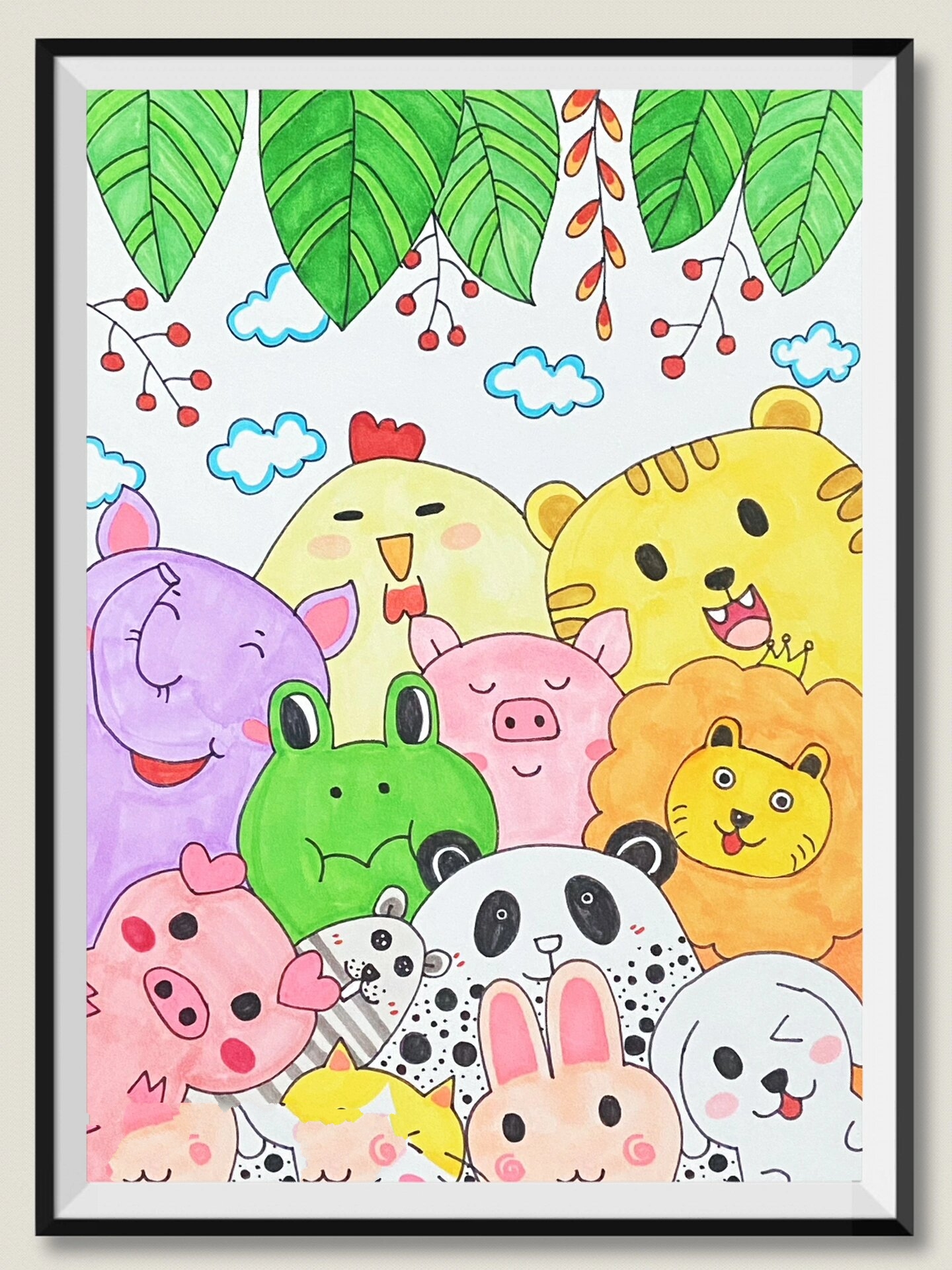 马克笔儿童创意画《奇妙动物园》