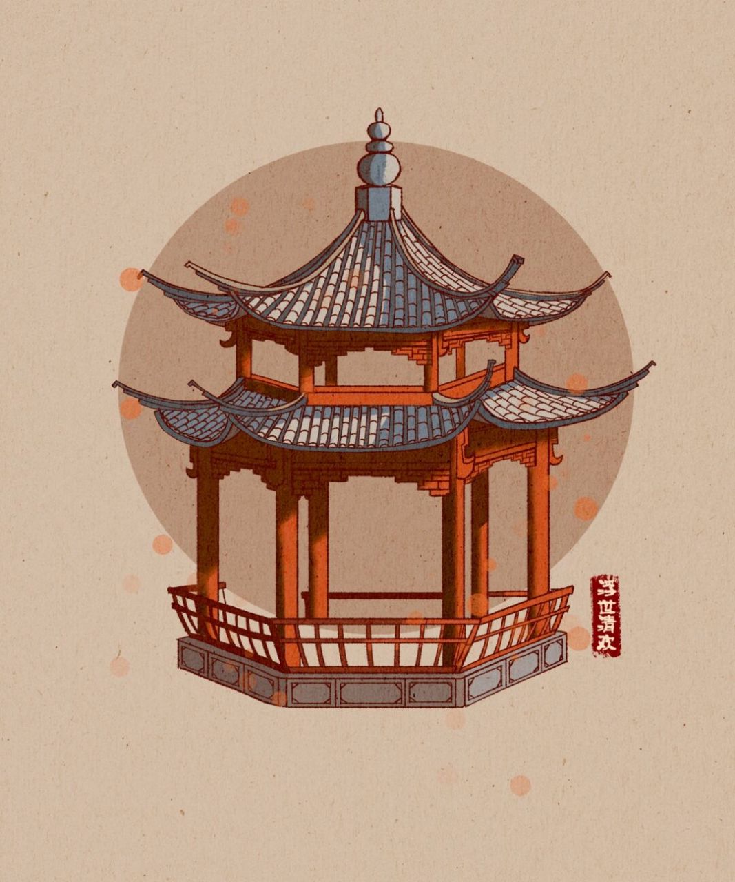 中国古建筑插画 不会什么就画什么,坚持画个9张,一定可以会的.