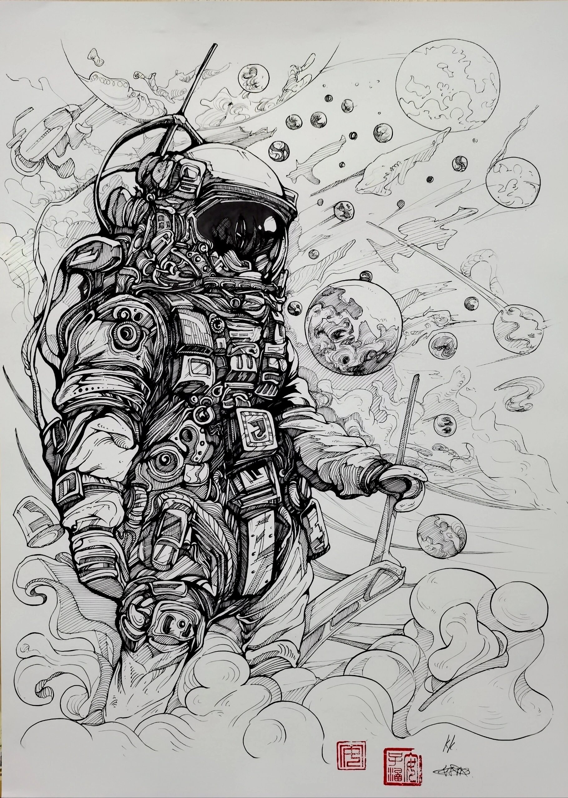 《宇宙》 黑白装饰画  有参考图片