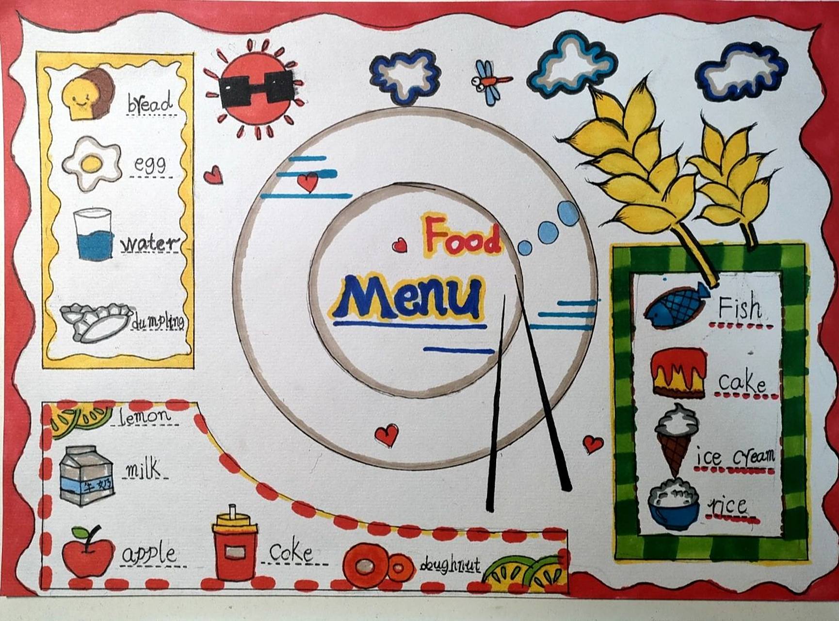 英文版美食手抄报 看到这种清爽简洁的手抄报,小朋友没有抵抗力,哈哈