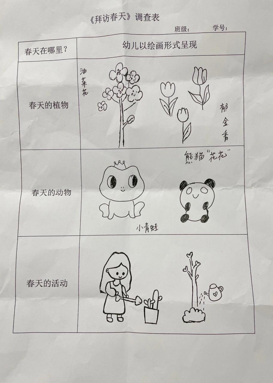 幼儿园作业之拜访春天调查表 画渣的底稿关键词必须是"简笔画"!